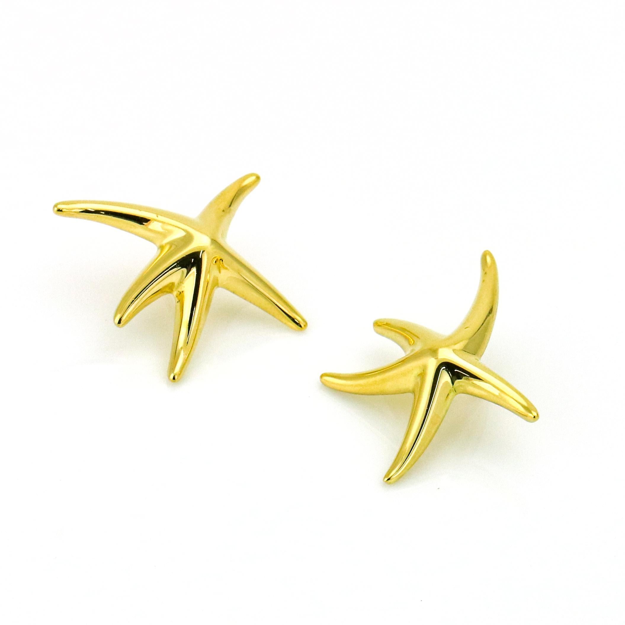 Tiffany & Co. Elsa Peretti 18 Karat Yellow Gold Starfish Earrings In Good Condition For Sale In Fort Lauderdale, FL