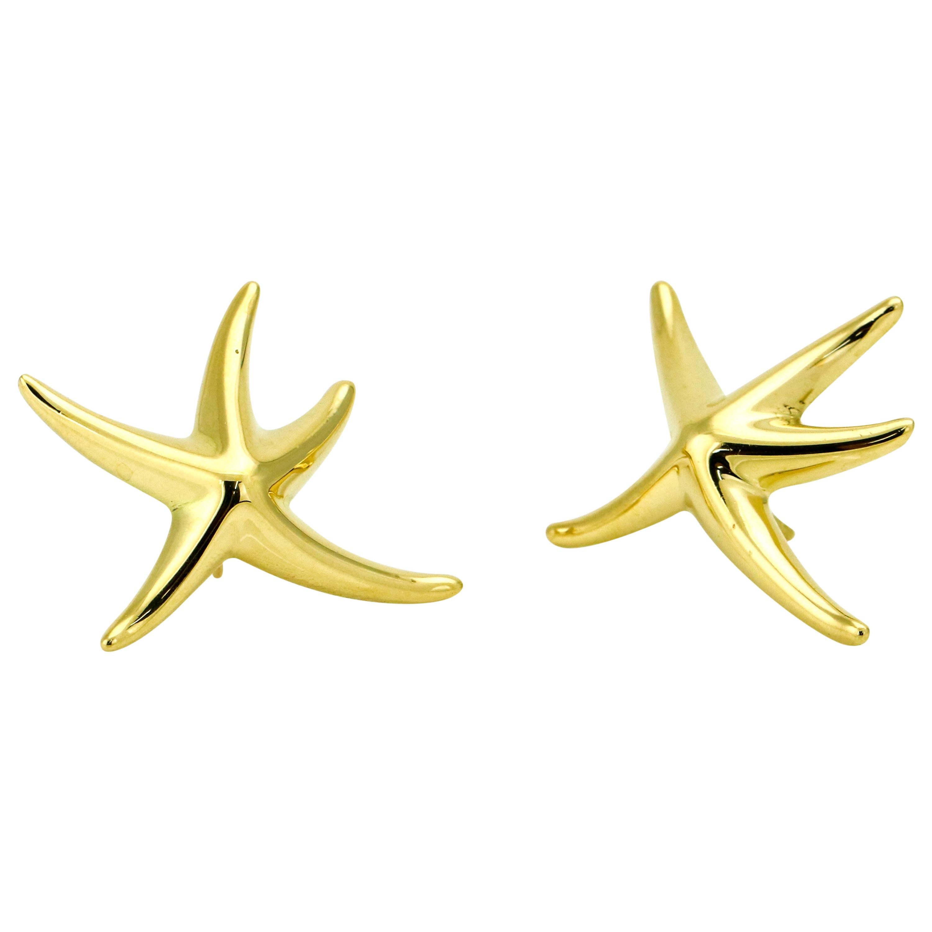 Tiffany & Co. Elsa Peretti 18 Karat Yellow Gold Starfish Earrings For Sale