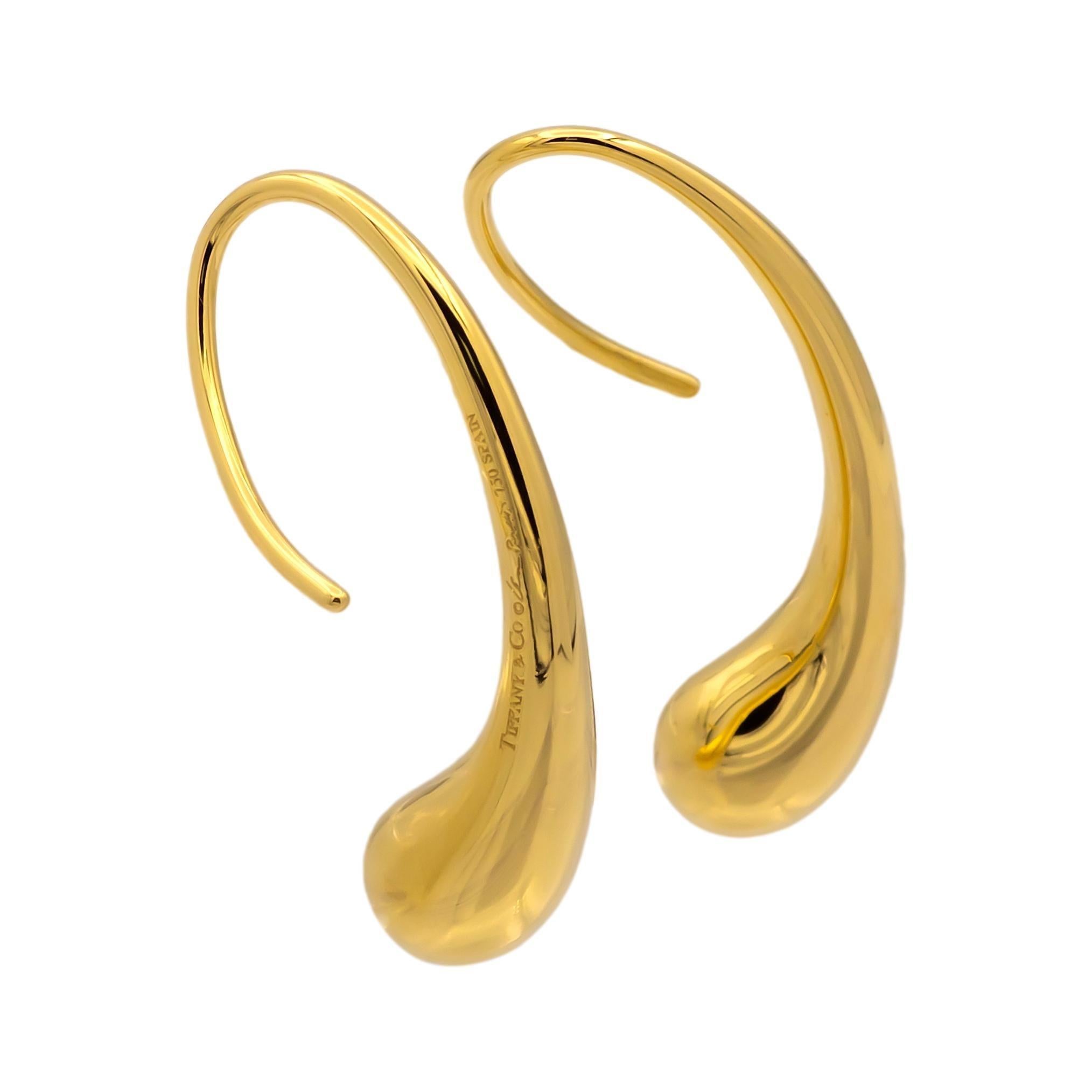 Contemporary Tiffany & Co. Elsa Peretti 18K Yellow Gold Teardrop Earrings, Spain, Early 2000s