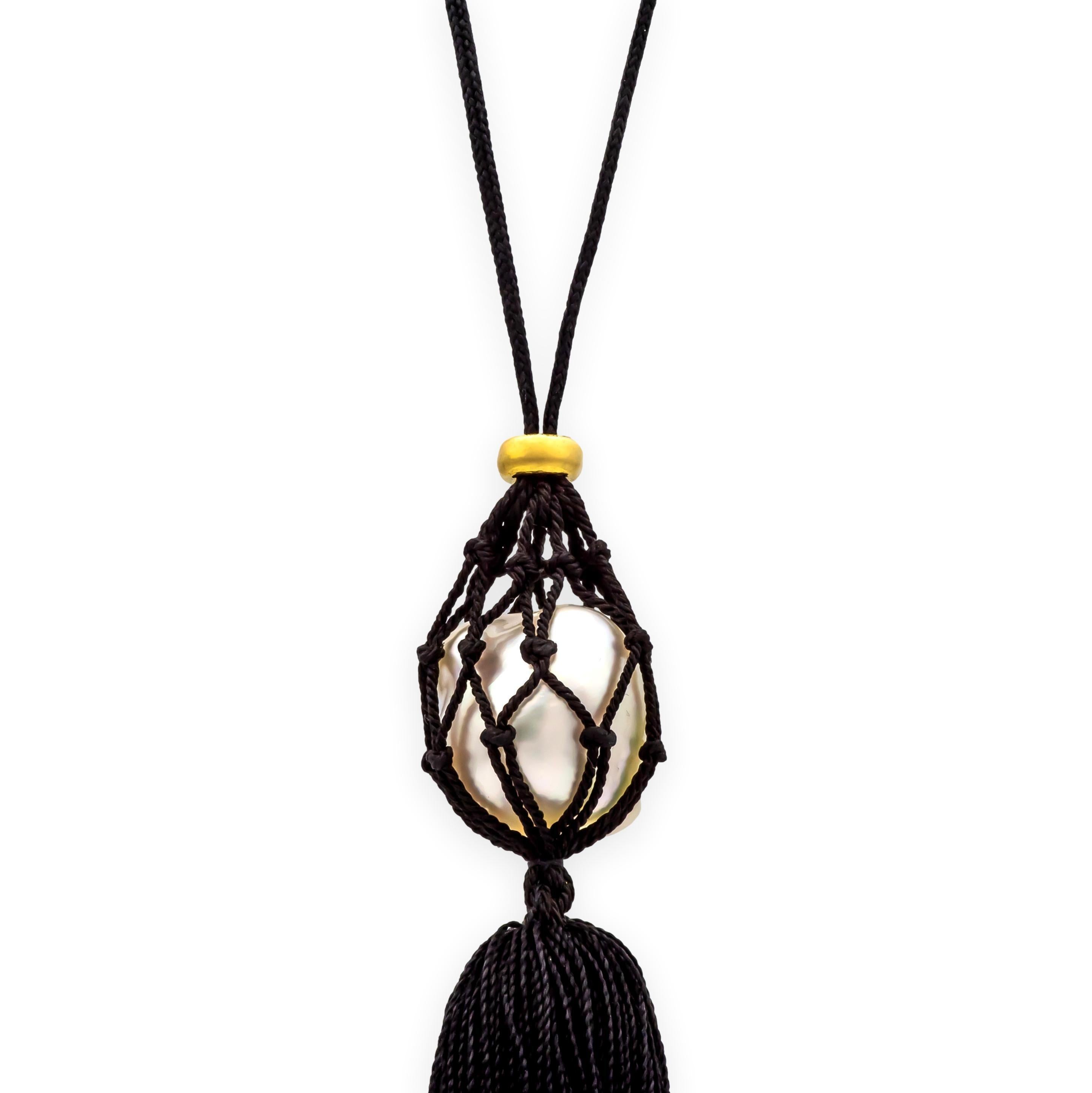 Uncut Tiffany & Co. Elsa Peretti 18K YG South Sea Keshi Pearl Tassel Pendant Necklace For Sale