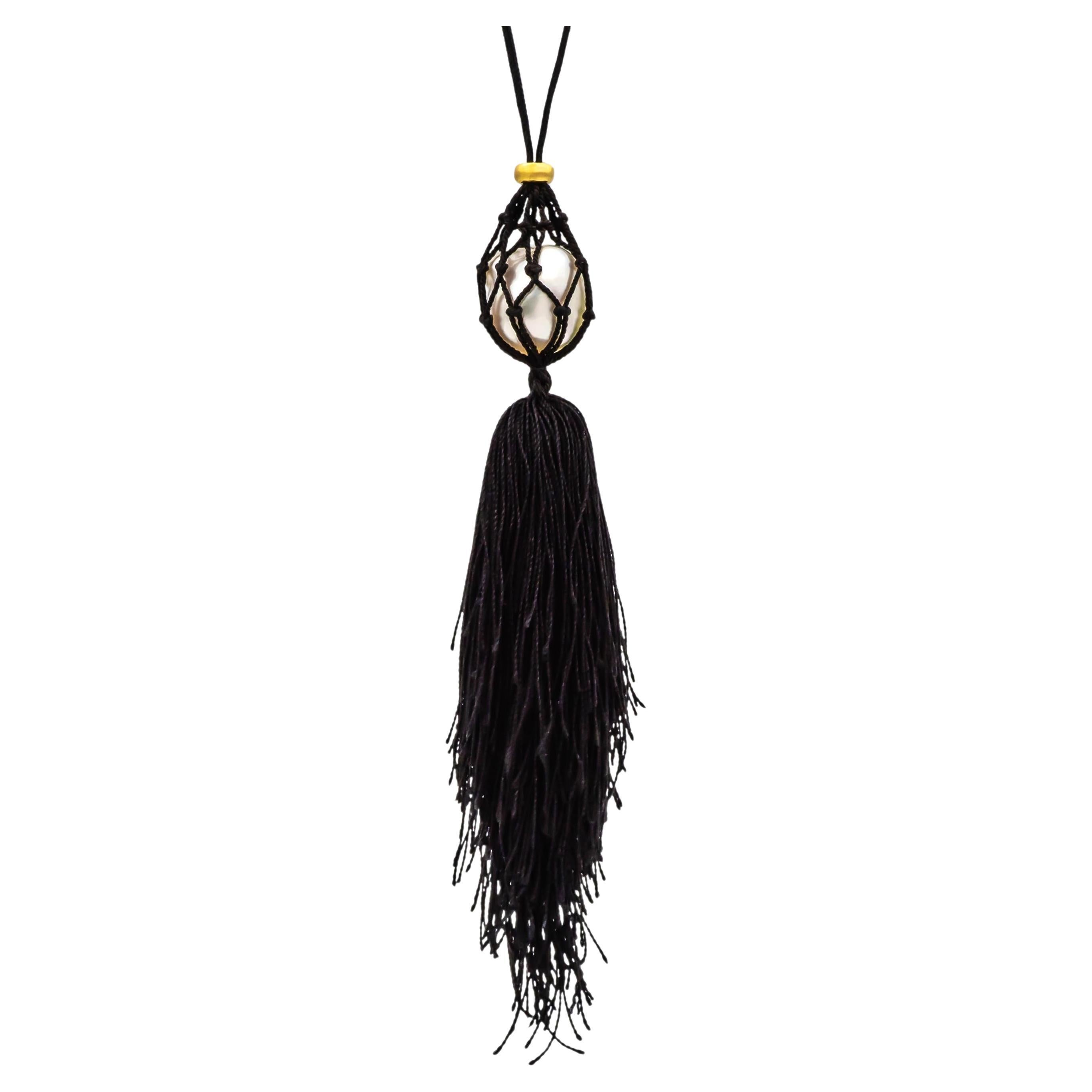 Tiffany & Co. Elsa Peretti 18K YG South Sea Keshi Pearl Tassel Pendant Necklace For Sale