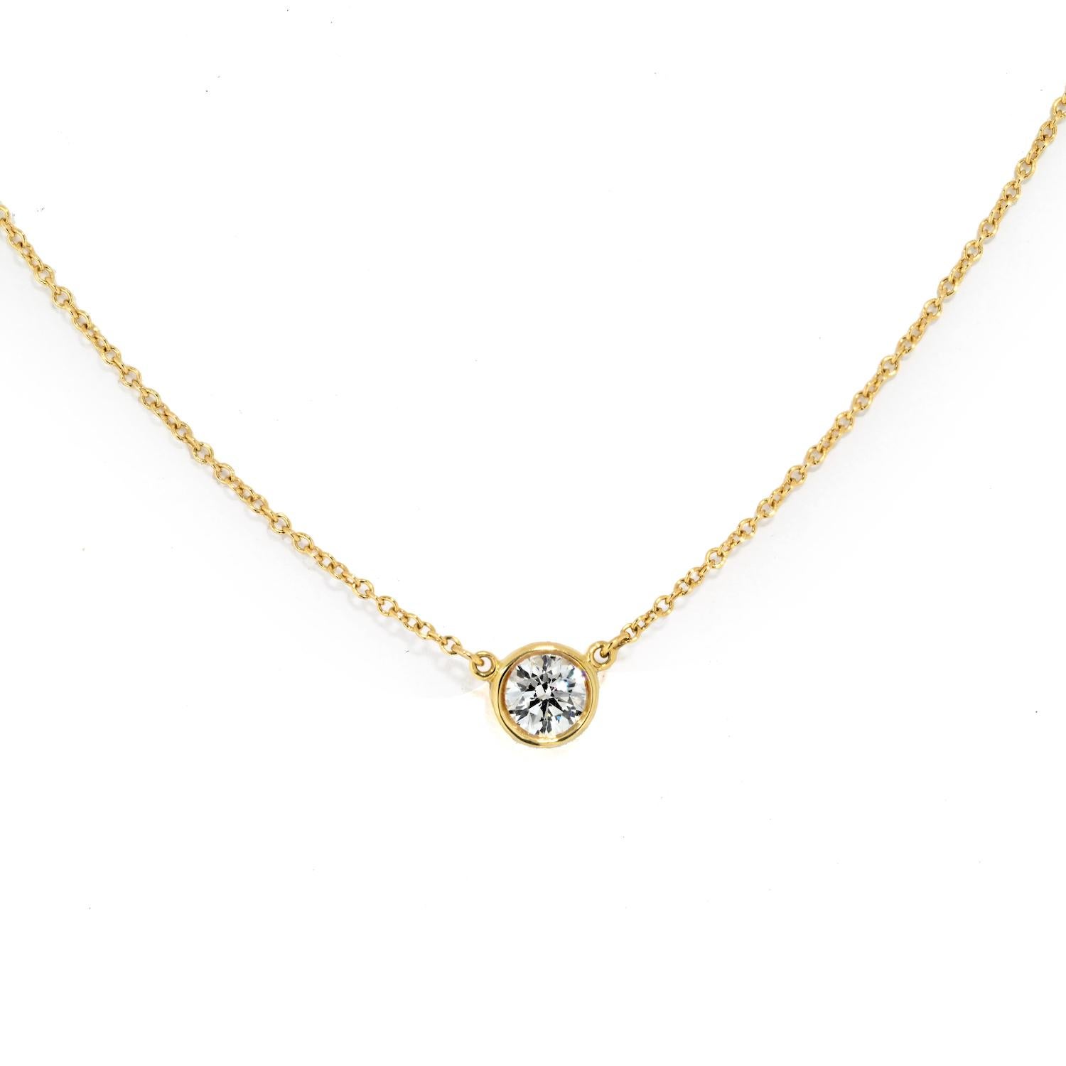 Tiffany & Co Elsa Peretti 18KY Gold 0.45ct Round Cut Diamond Delicate Pendant In Excellent Condition In New York, NY