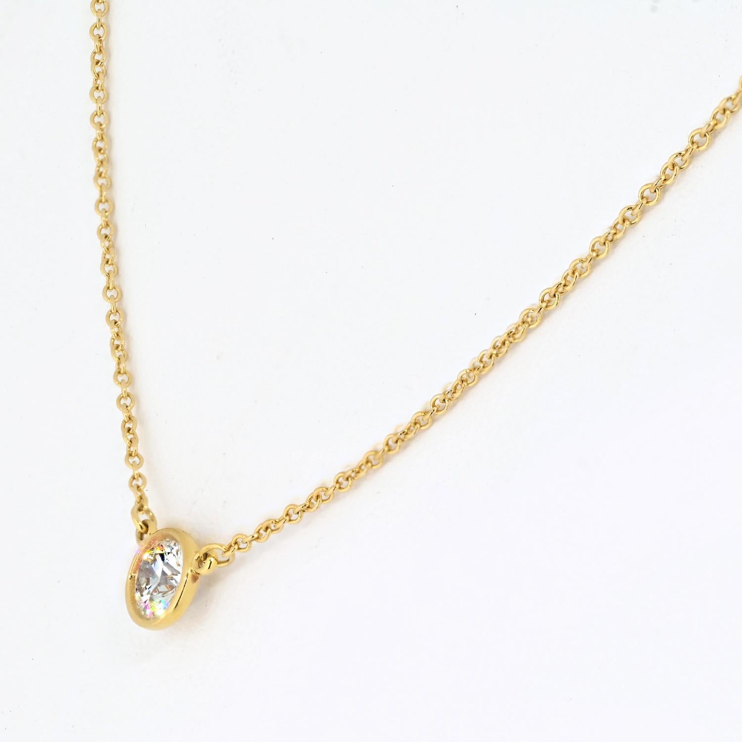 Women's Tiffany & Co Elsa Peretti 18KY Gold 0.45ct Round Cut Diamond Delicate Pendant