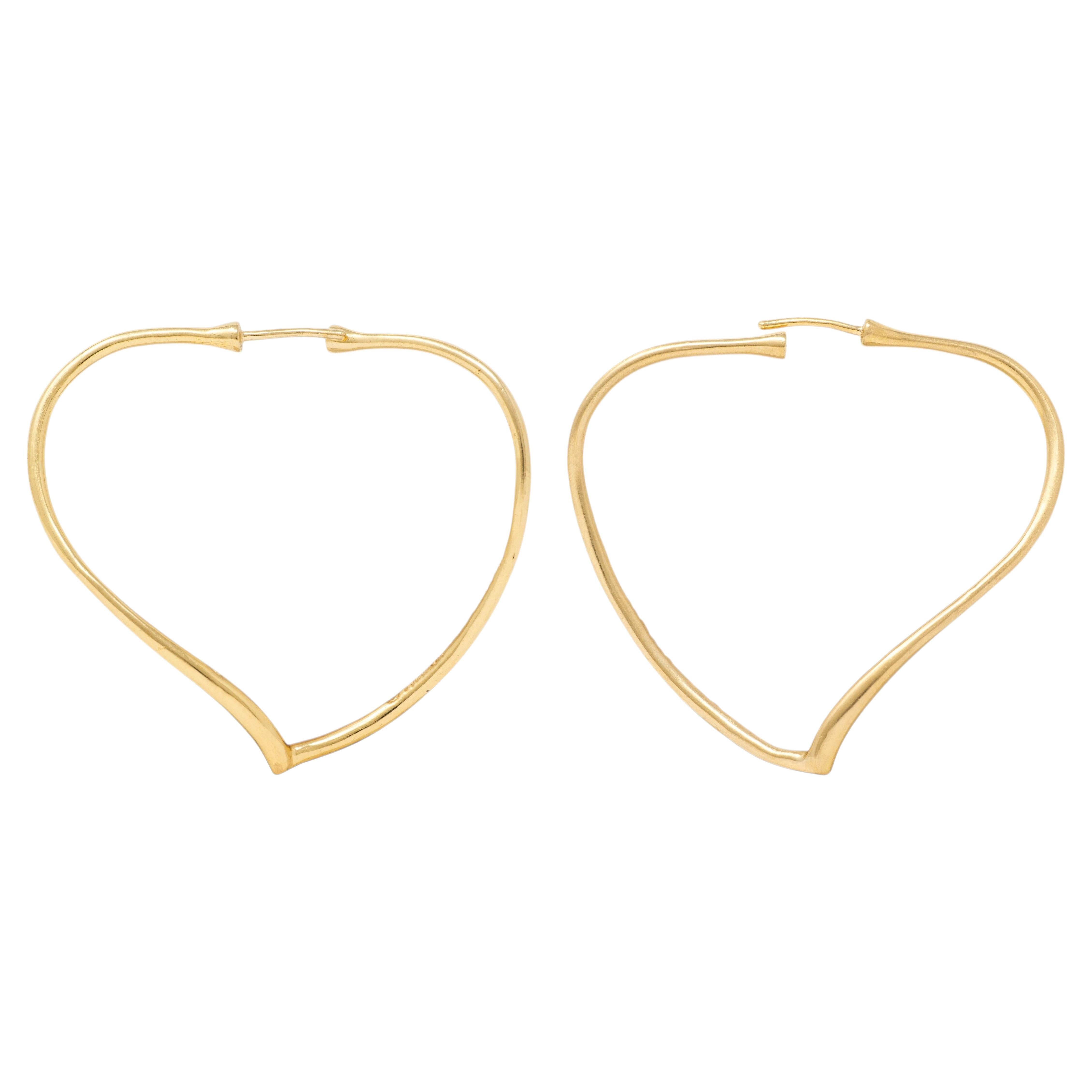 Tiffany & Co. Elsa Peretti 1970's 18 K Yellow Gold Vintage Heart Hoop Earrings