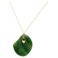 Tiffany & Co. Elsa Peretti 1970's Jade 18K Vintage Touchstone Pendant Necklace