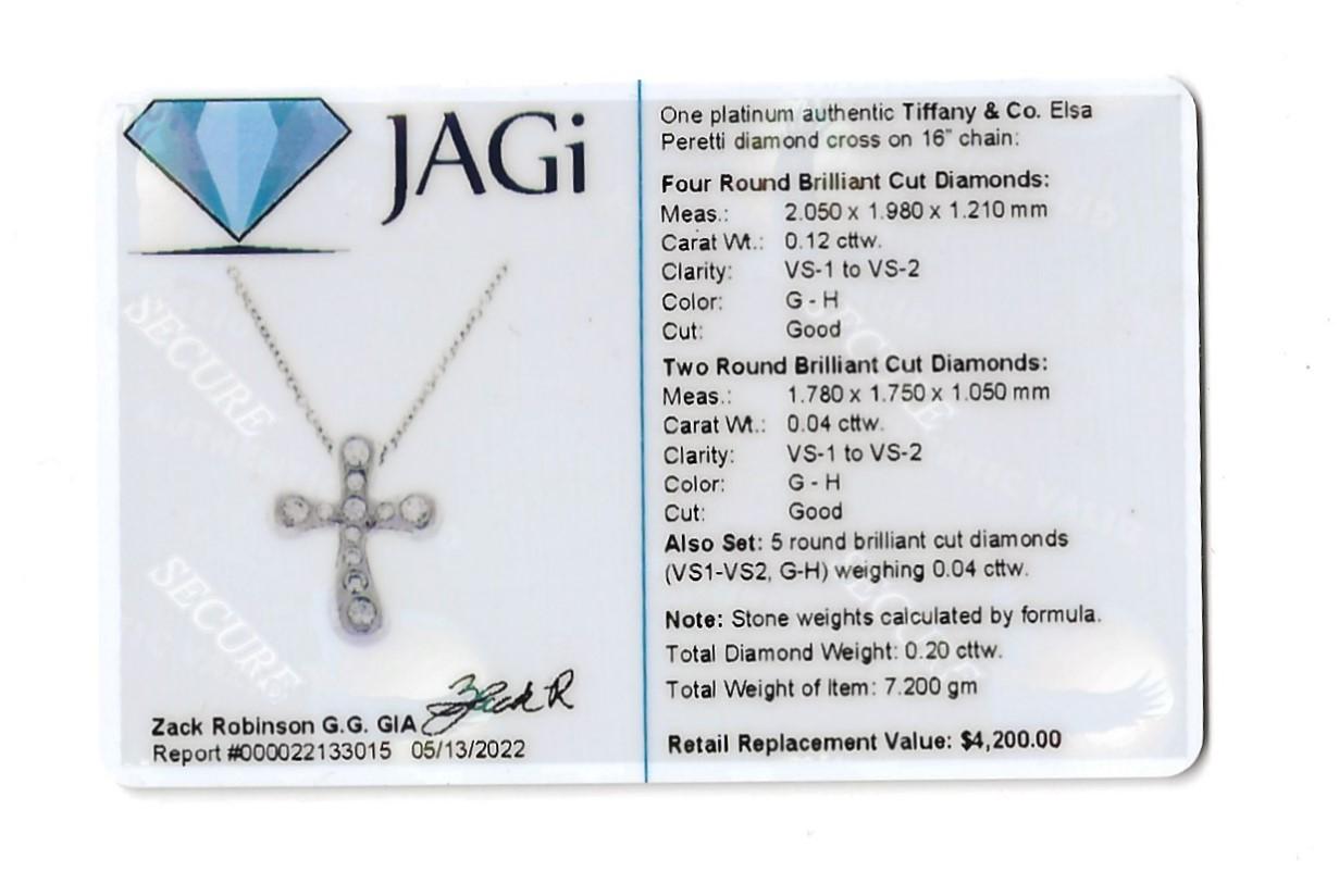 Tiffany & Co. Elsa Peretti .20 Carat Diamond and Platinum Cross Pendant Necklace For Sale 4