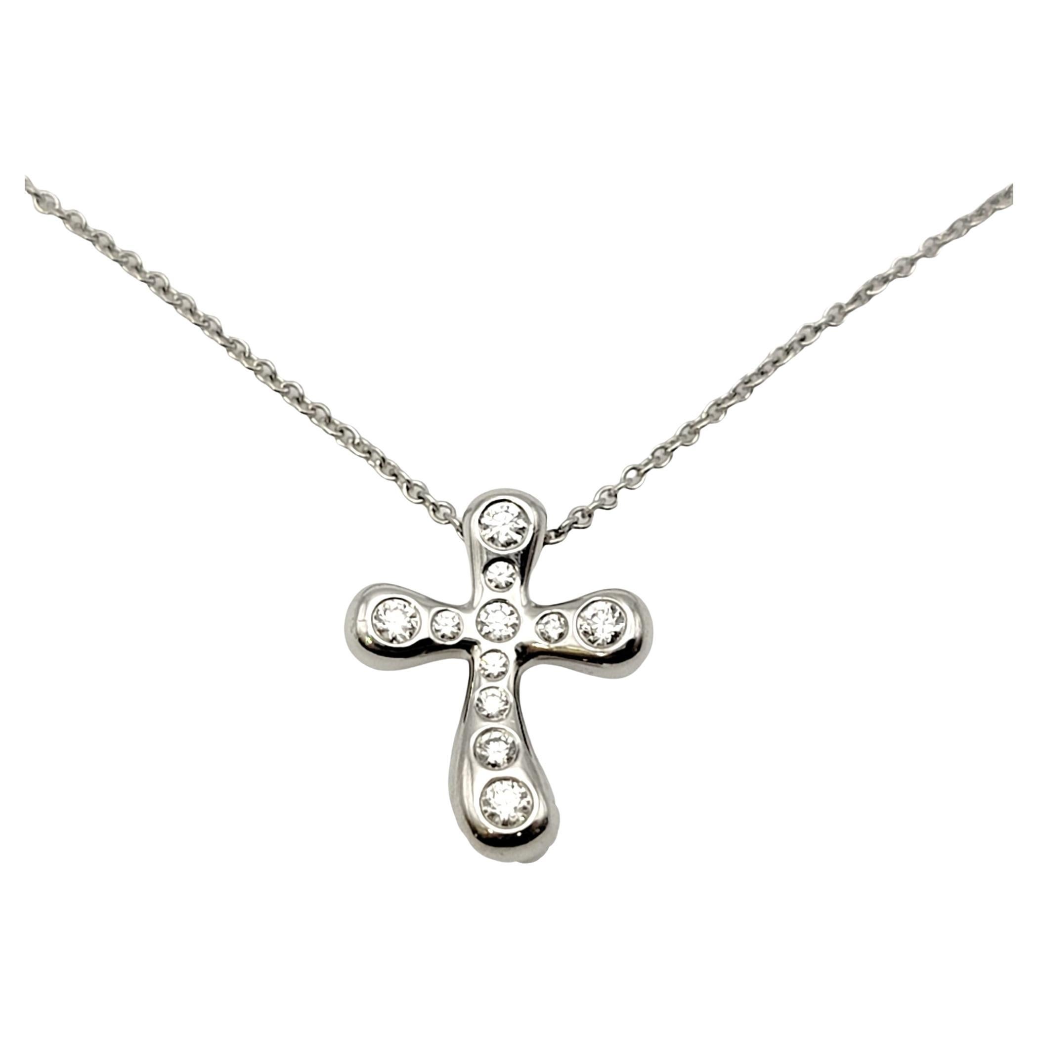 Tiffany & Co. Elsa Peretti .20 Carat Diamond and Platinum Cross Pendant Necklace For Sale