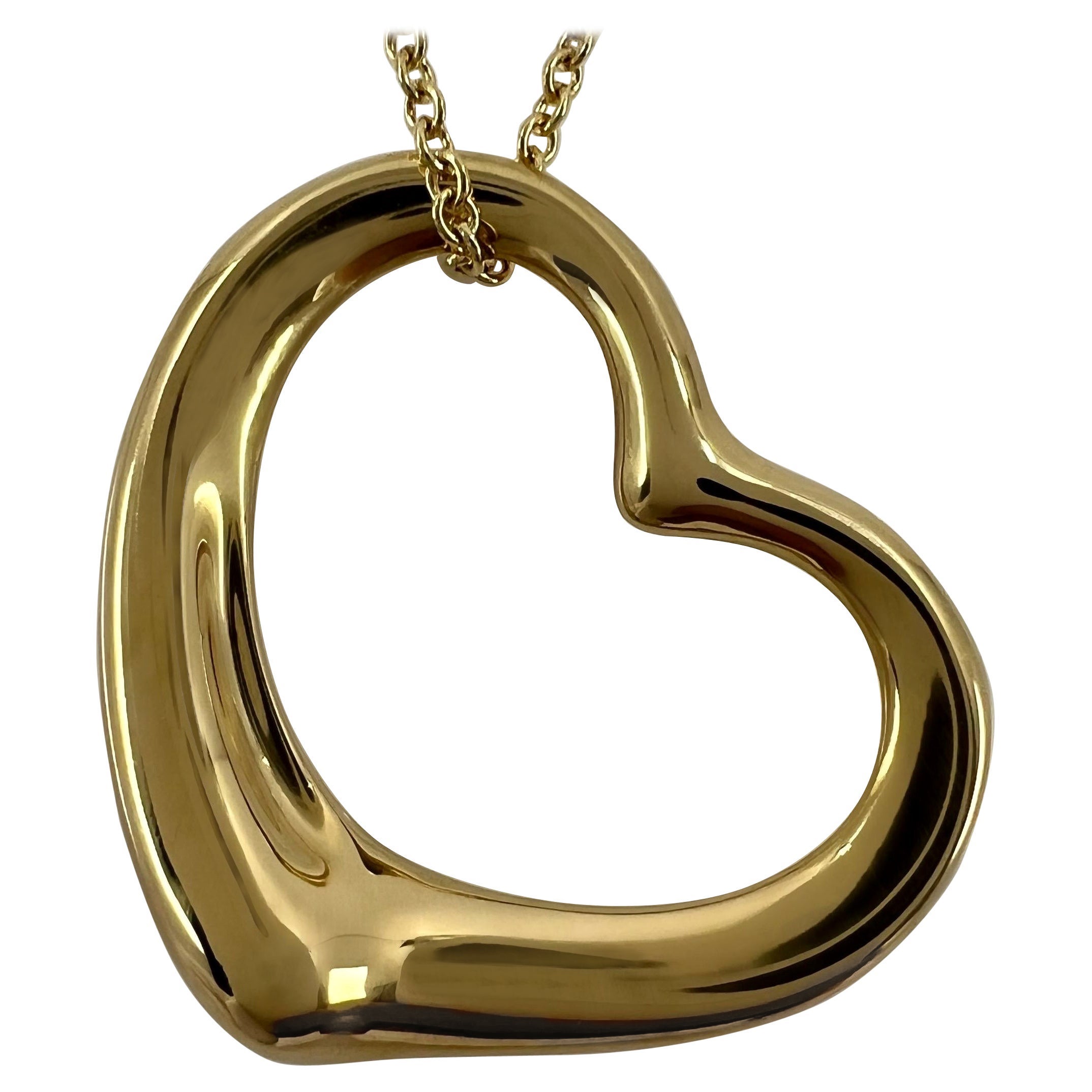 Tiffany & Co. Elsa Peretti 22mm Large Open Heart 18k Gold Pendant Necklace