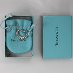 Tiffany & Co. Elsa Peretti 22mm Platinum Open Heart Pendant, 7 Diamond 16'' Neck