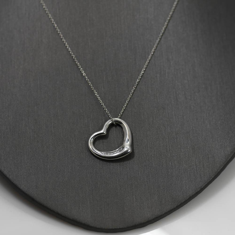 Tiffany & Co. Elsa Peretti Pendentif coeur ouvert en platine 22mm, collier 7 diamants 16 Excellent état - En vente à Laguna Beach, CA