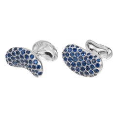 Tiffany & Co Elsa Peretti 2.85 Carat Sapphire Platinum Bean Cufflinks
