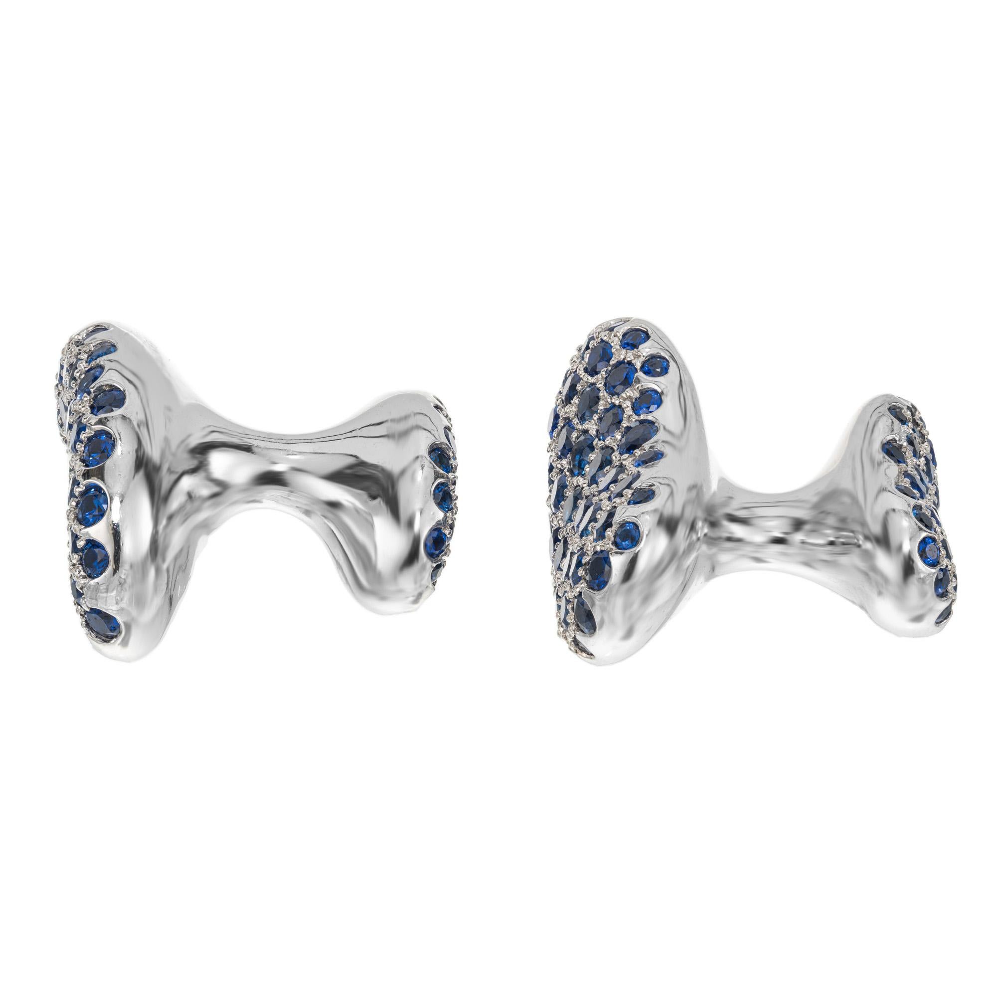 Men's Tiffany & Co Elsa Peretti 2.85 Carat Sapphire Platinum Bean Cufflinks For Sale