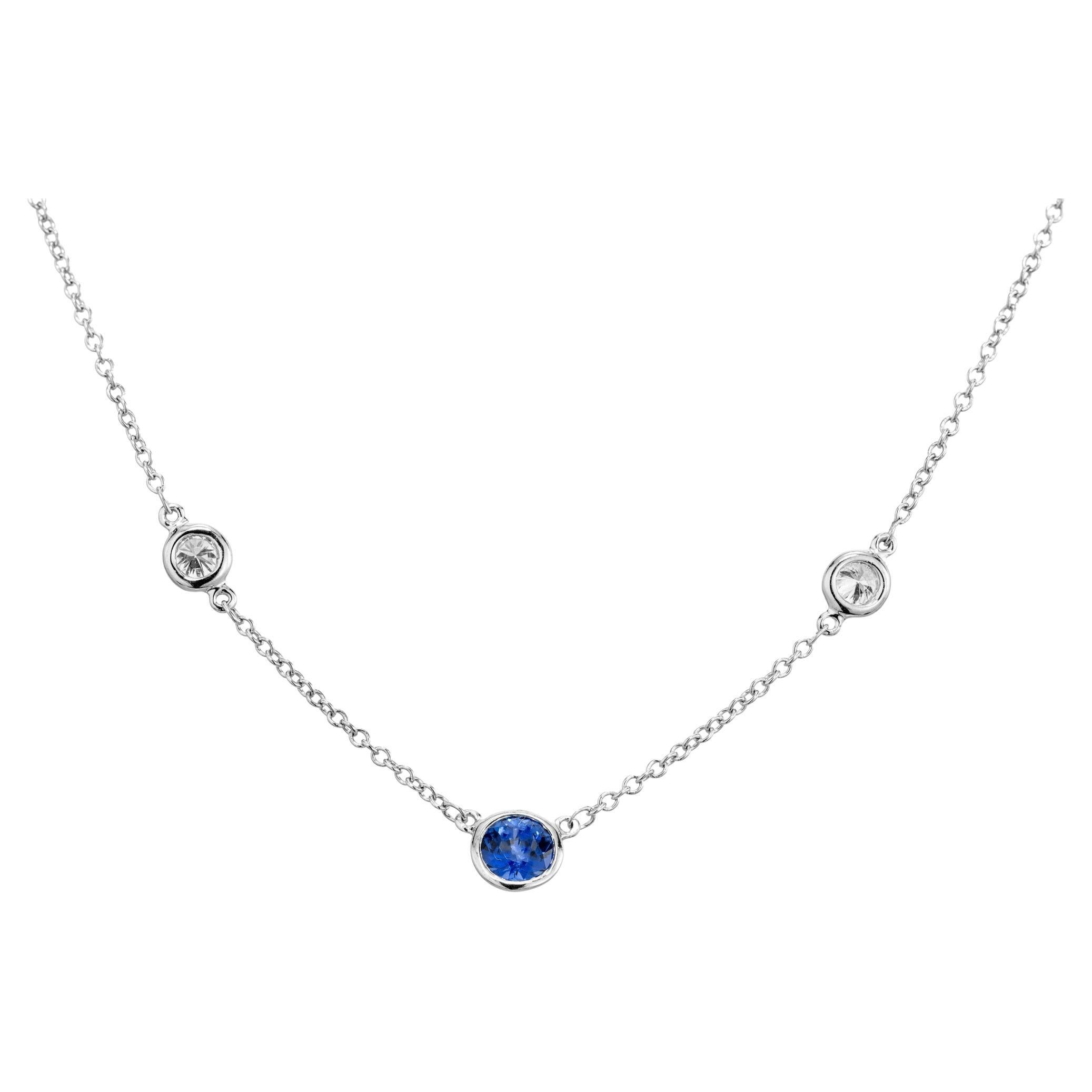 Tiffany & Co. Elsa Peretti .30 Carat Sapphire Diamond Platinum Necklace For Sale