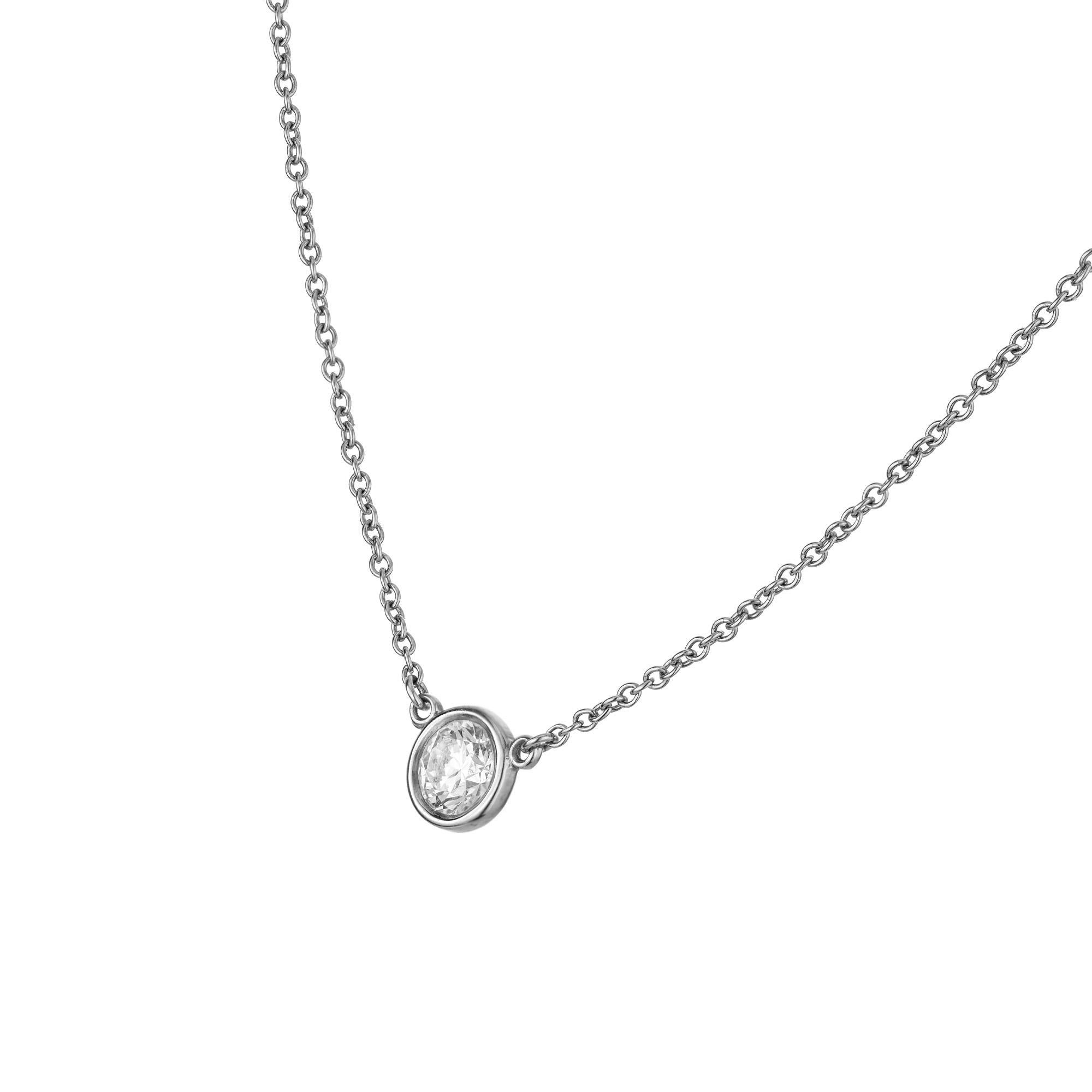 Round Cut Tiffany & Co. Elsa Peretti .37 Carat Diamond Platinum Pendant Necklace For Sale