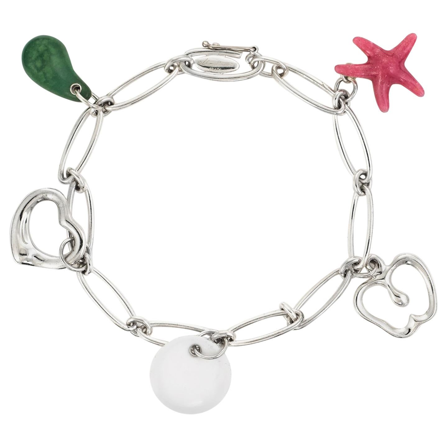 Tiffany & Co Elsa Peretti 5 Charm Bracelet Sterling Silver Estate Starfish Apple
