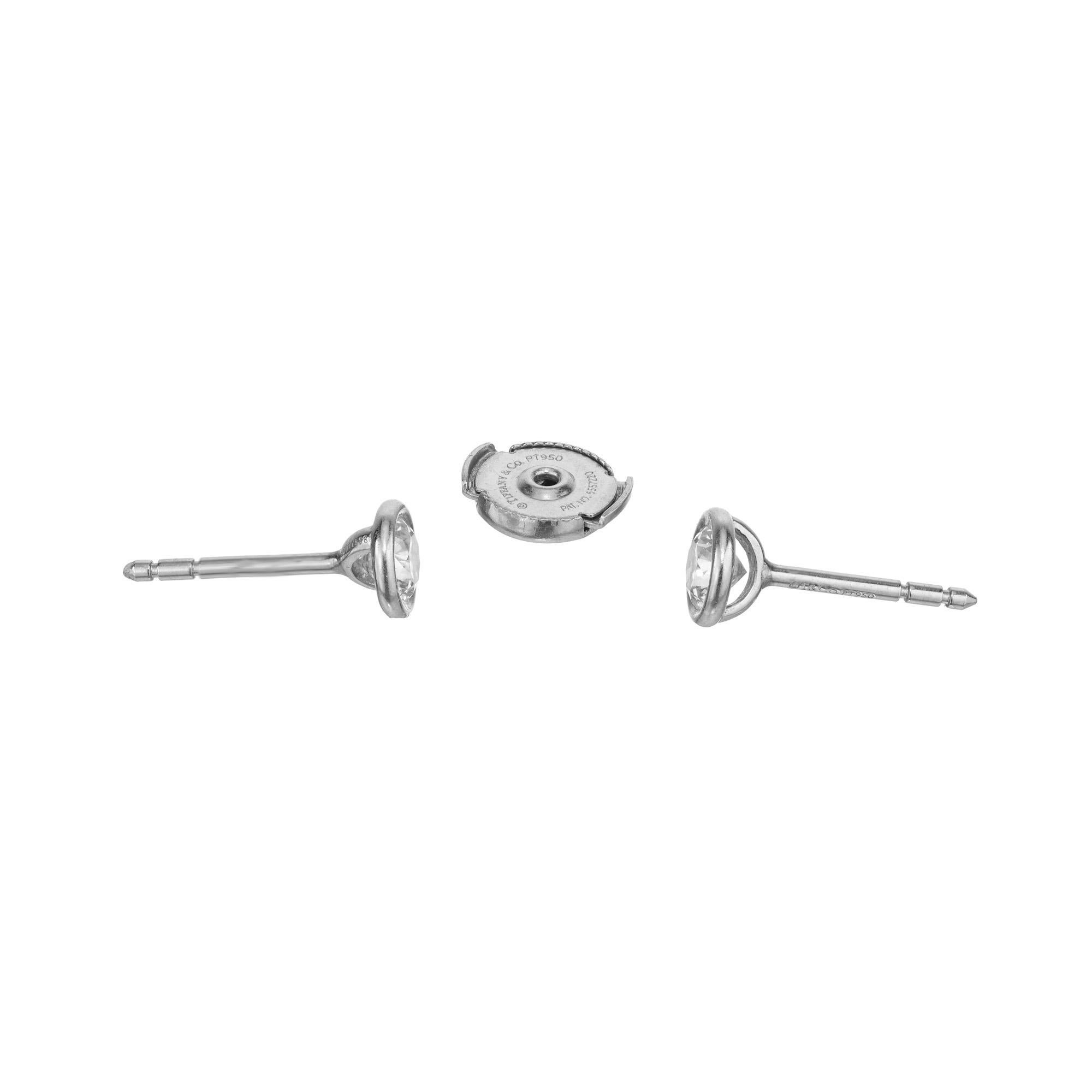 Round Cut Tiffany & Co. Elsa Peretti .66 Carat Diamond Platinum By The Yard Stud Earrings For Sale