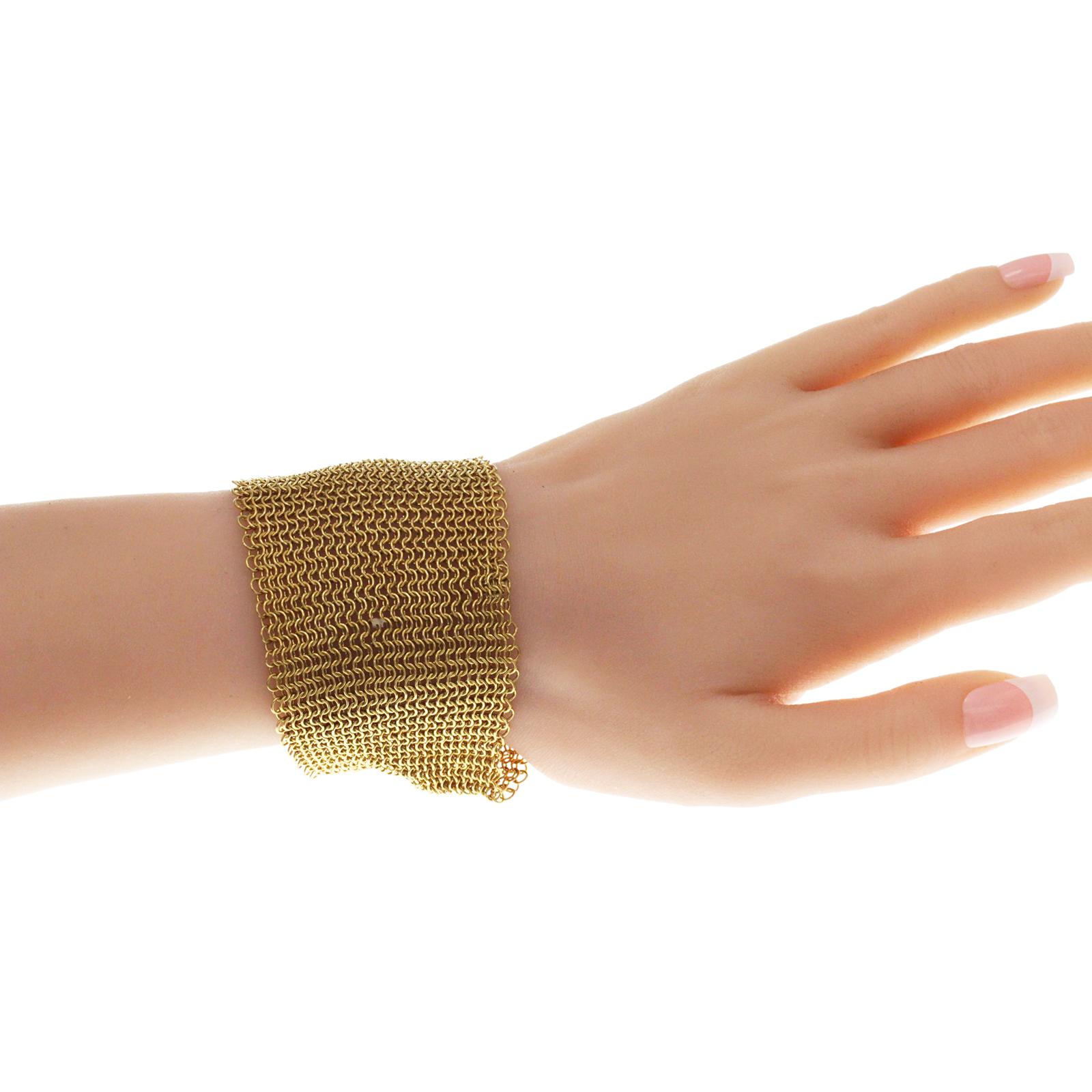 Tiffany & Co. Elsa Peretti 81 Grams 18 Karat Yellow Gold Mesh Bracelet In Excellent Condition In Los Angeles, CA