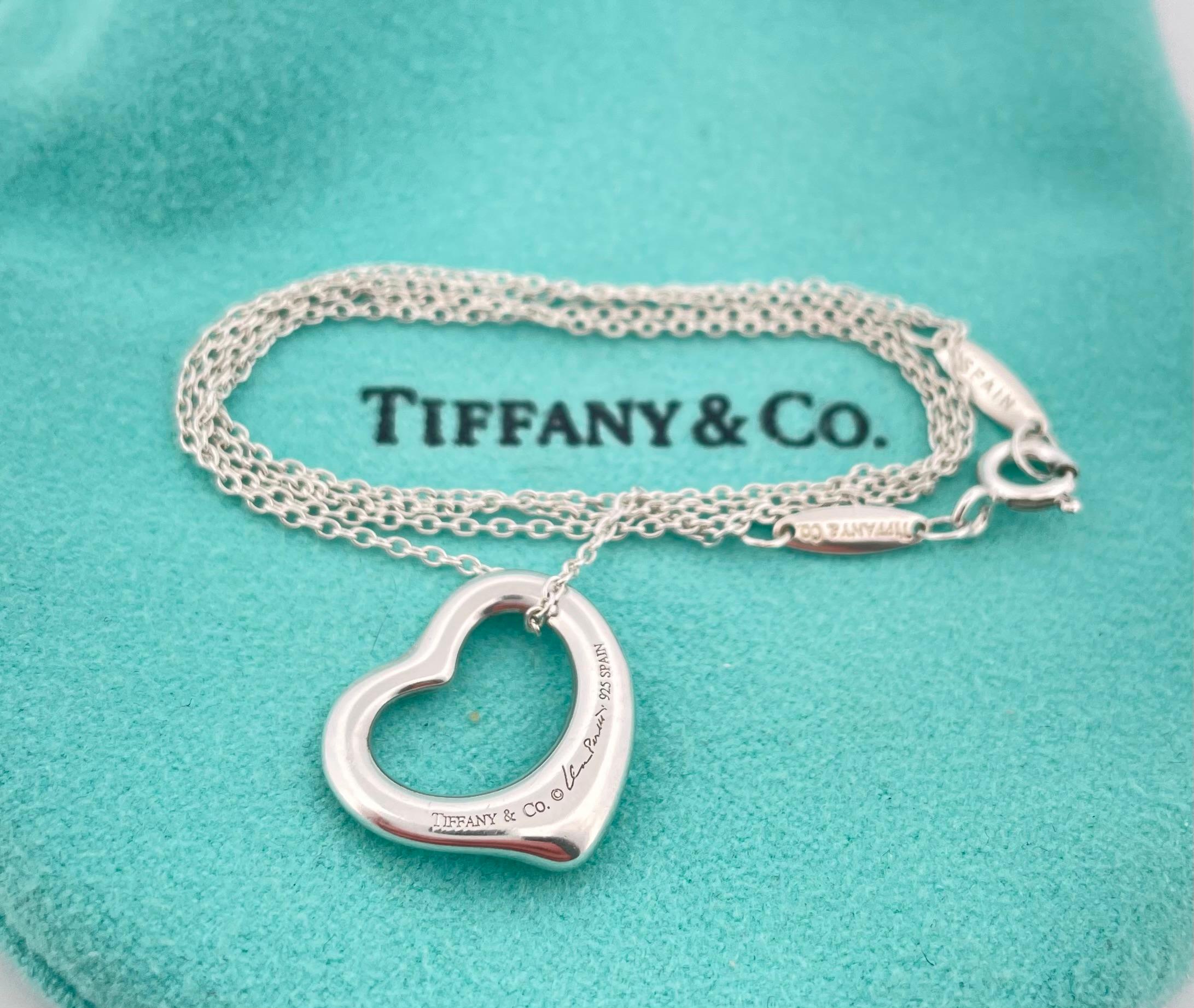 Tiffany & Co. Elsa Peretti 925 Sterling Silver Heart Pendant & 17” Chain For Sale 3