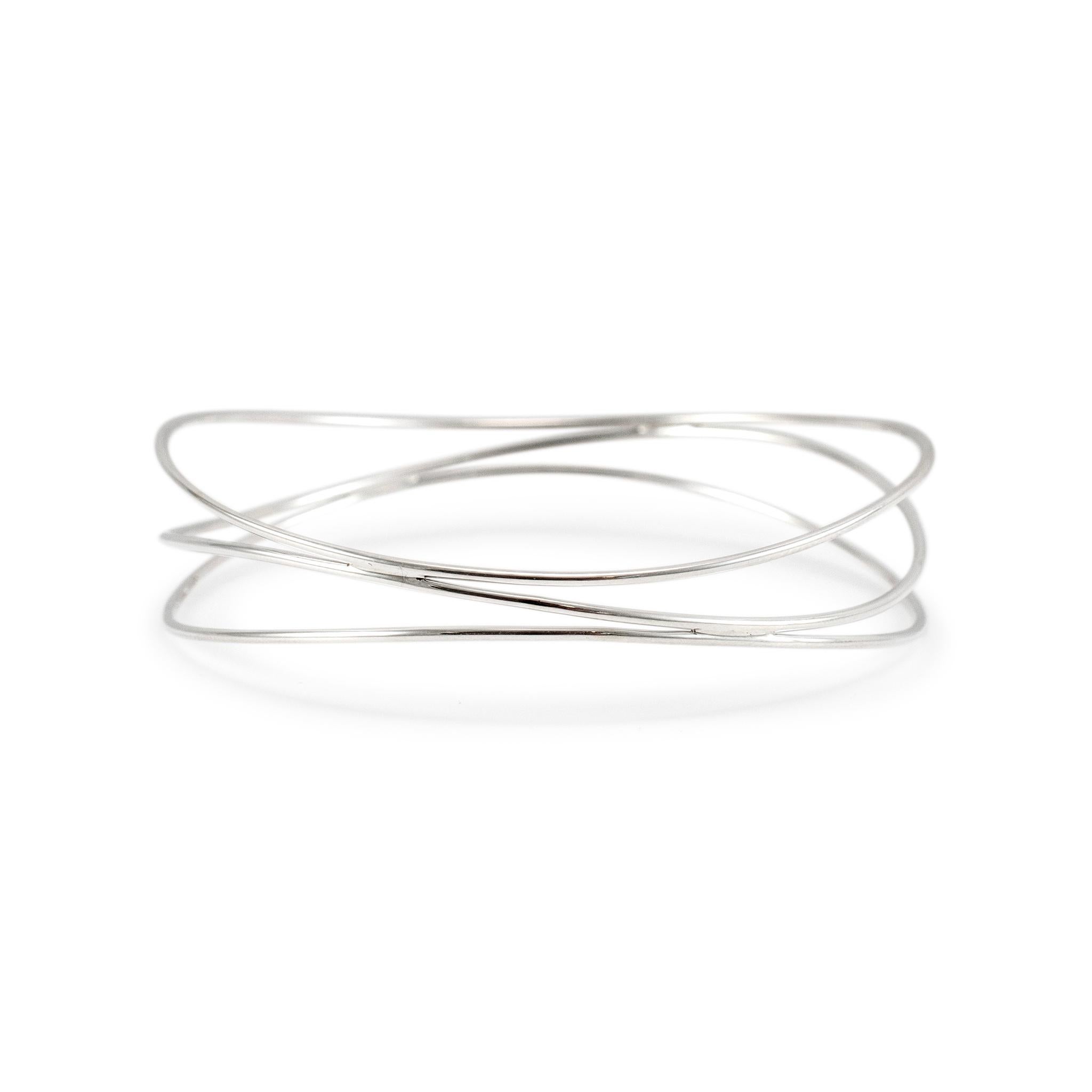 Tiffany & Co. Elsa Peretti 925 Sterlingsilber Dreireihiger Draht-Armreif im Zustand „Hervorragend“ in Houston, TX