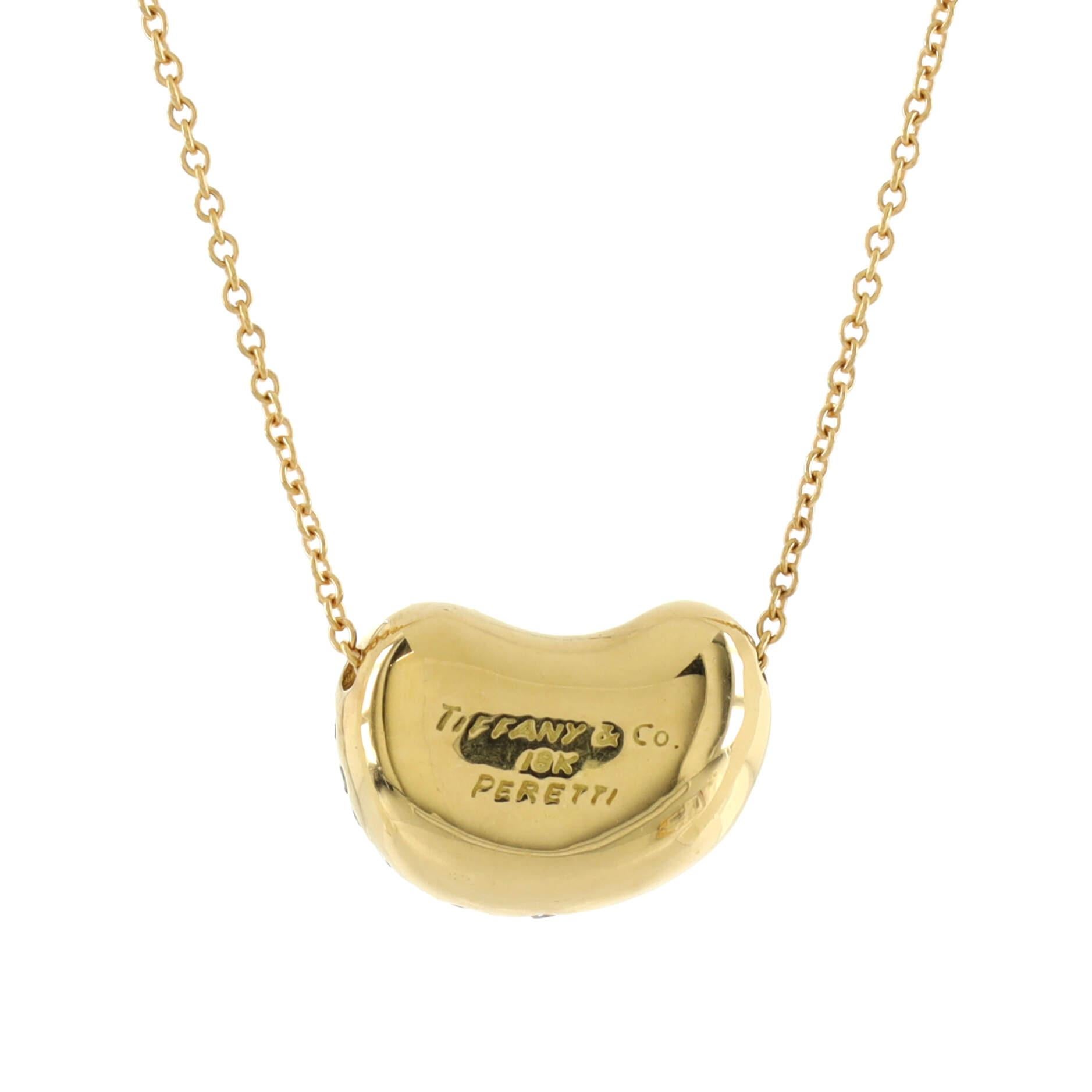 Tiffany & Co. Elsa Peretti Bean Pendant Necklace 18k Yellow Gold In Good Condition In New York, NY