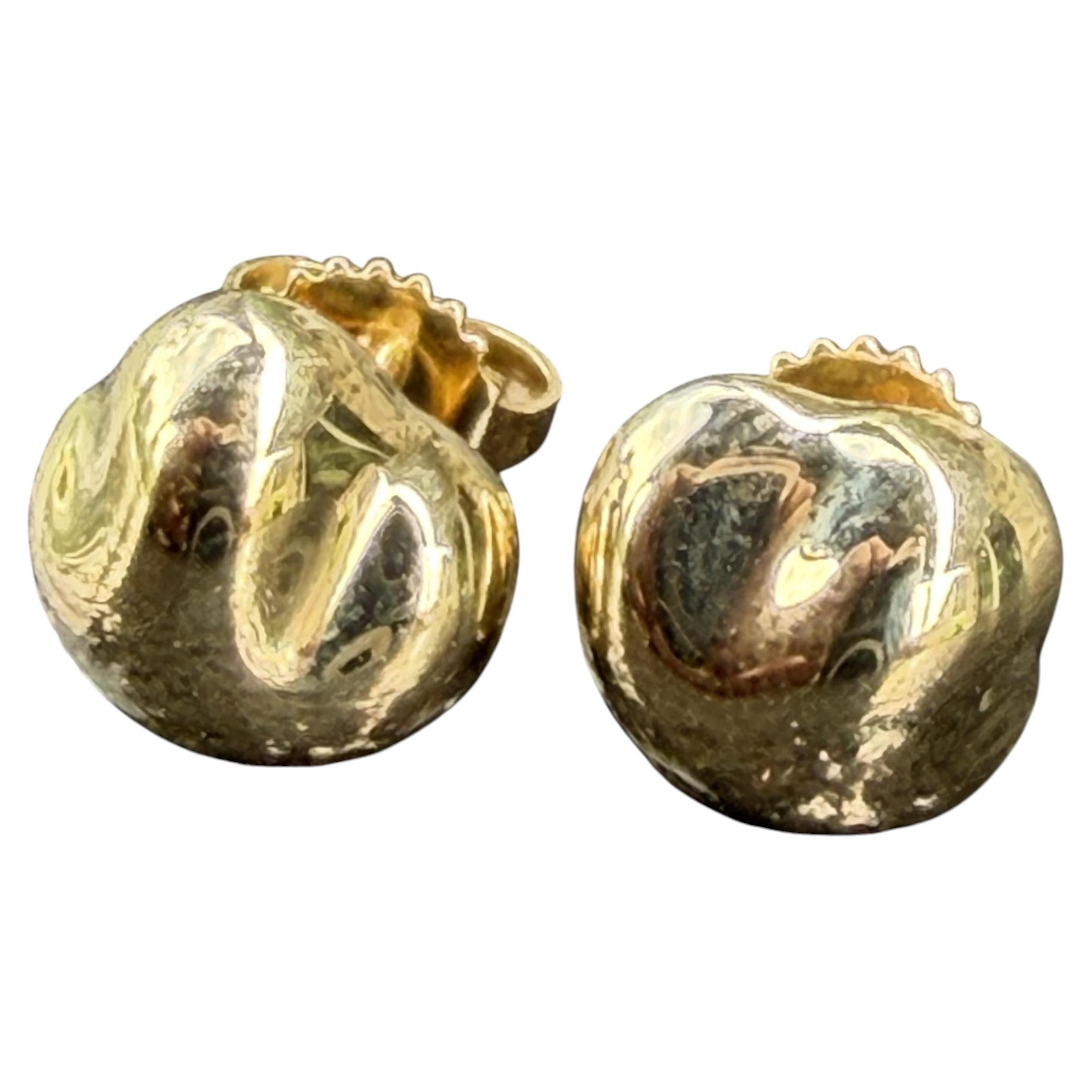 Tiffany & Co. Elsa Peretti Bean Stud Earrings 18k Yellow Gold 6g 9mm