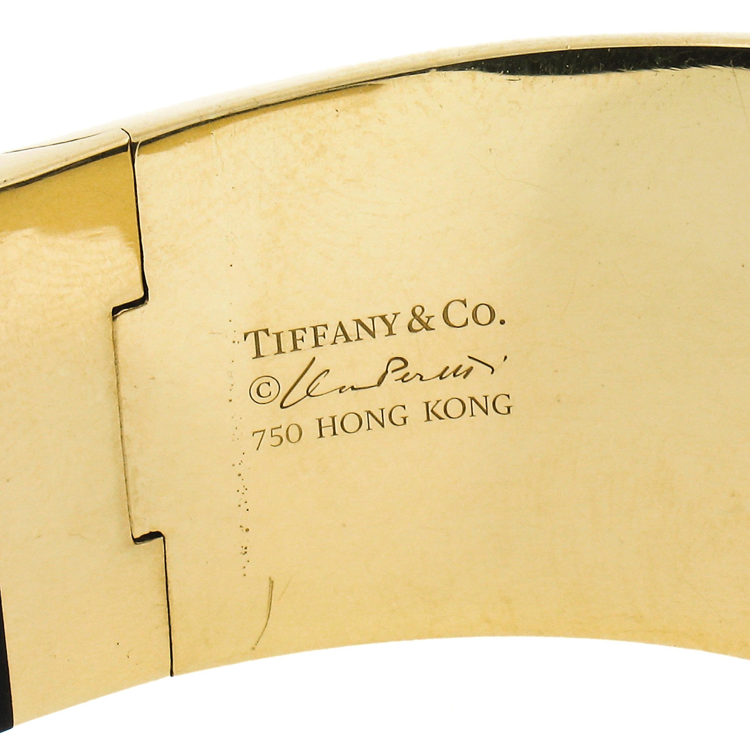 Tiffany & Co. Elsa Peretti Black Jade & 18k Gold Hinged Cuff Bangle Bracelet For Sale 4