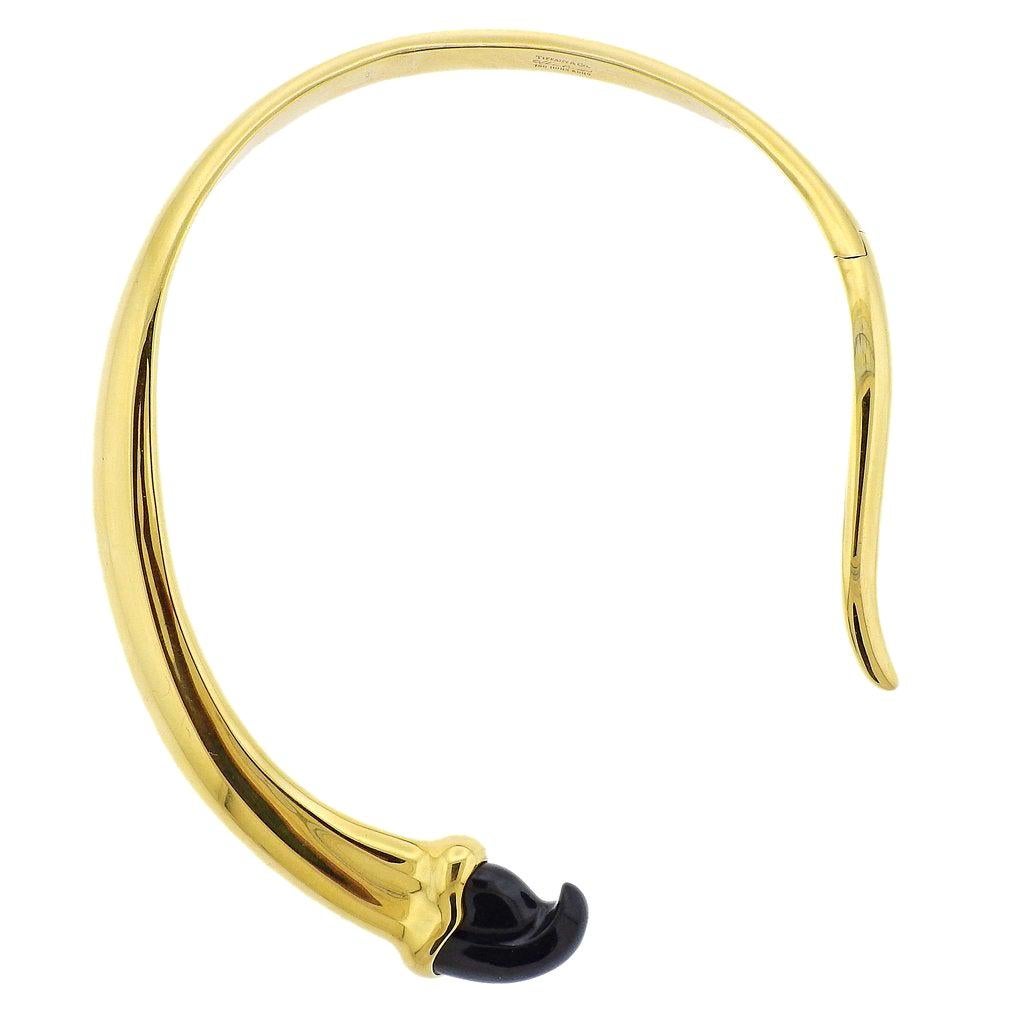 Tiffany & Co. Elsa Peretti Black Jade Gold Necklace