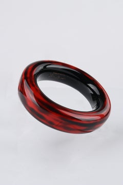 TIFFANY & CO. ELSA PERETTI Black Red Polished Lacquer Hard Wood Bangle Bracelet