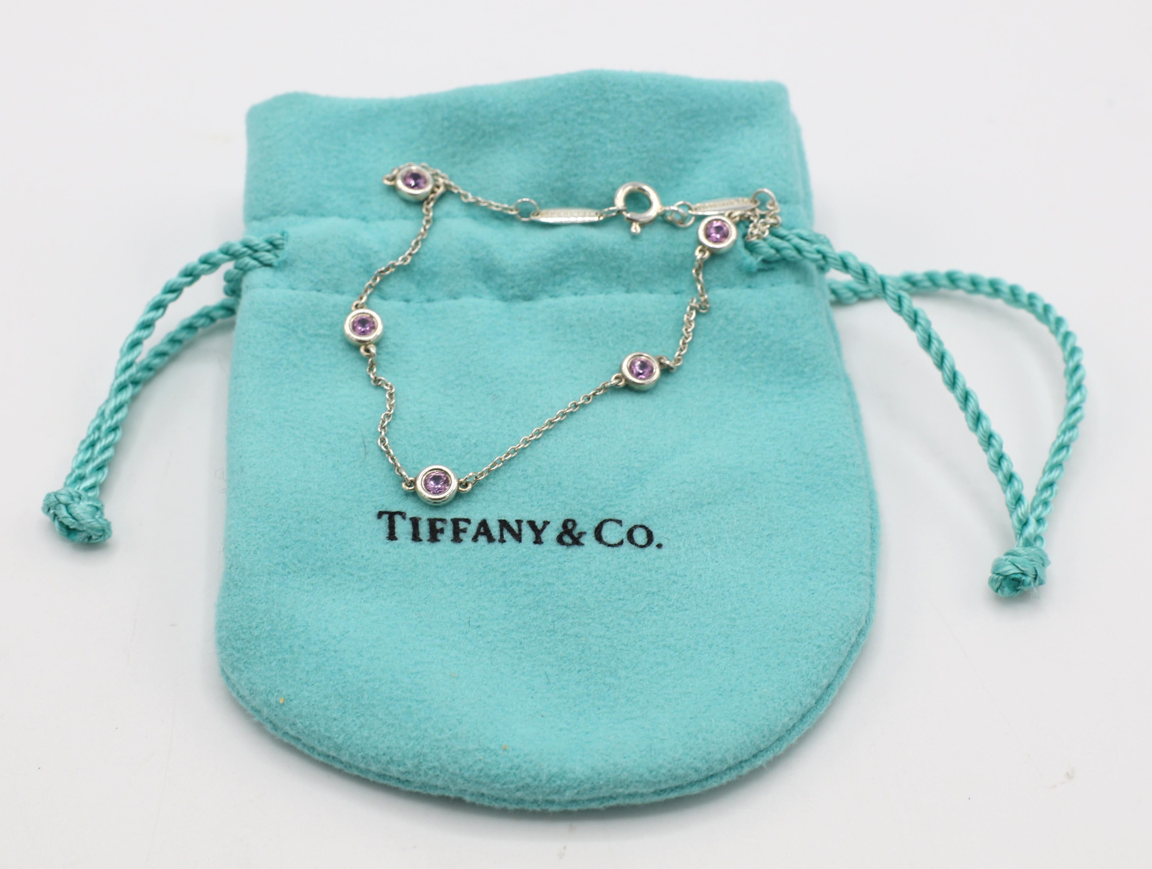 Modern Tiffany & Co. Elsa Peretti Color by the Yard Sterling Silver 5 Sapphire Bracelet