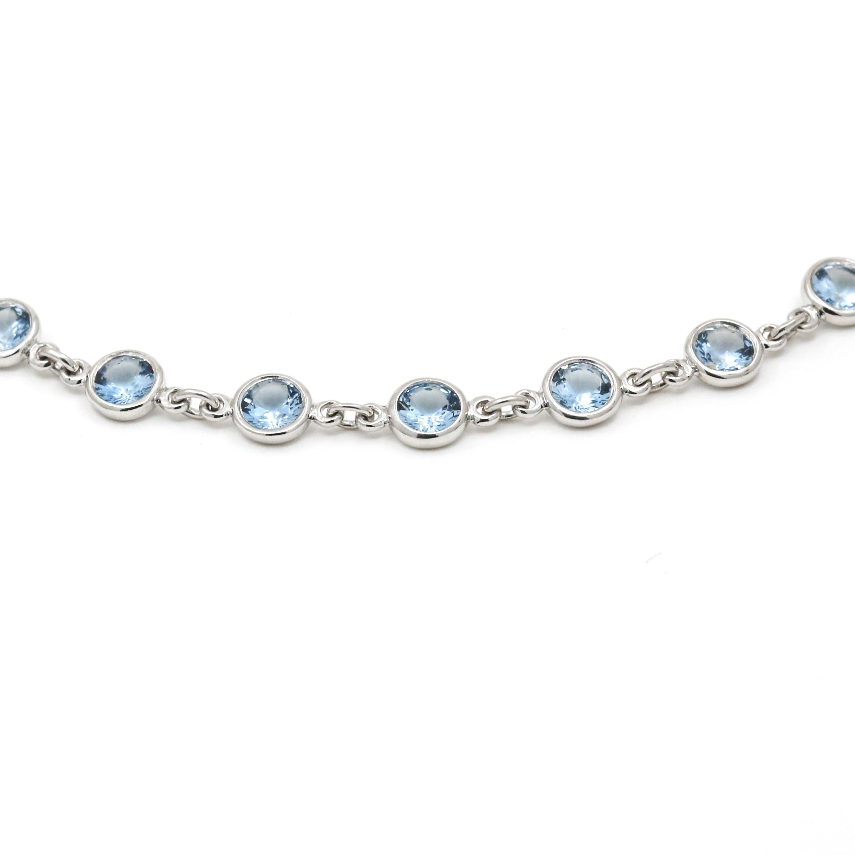 Contemporary Rare Tiffany & Co. Platinum Aquamarine Colors by the Yard Bracelet - 23 Stones For Sale