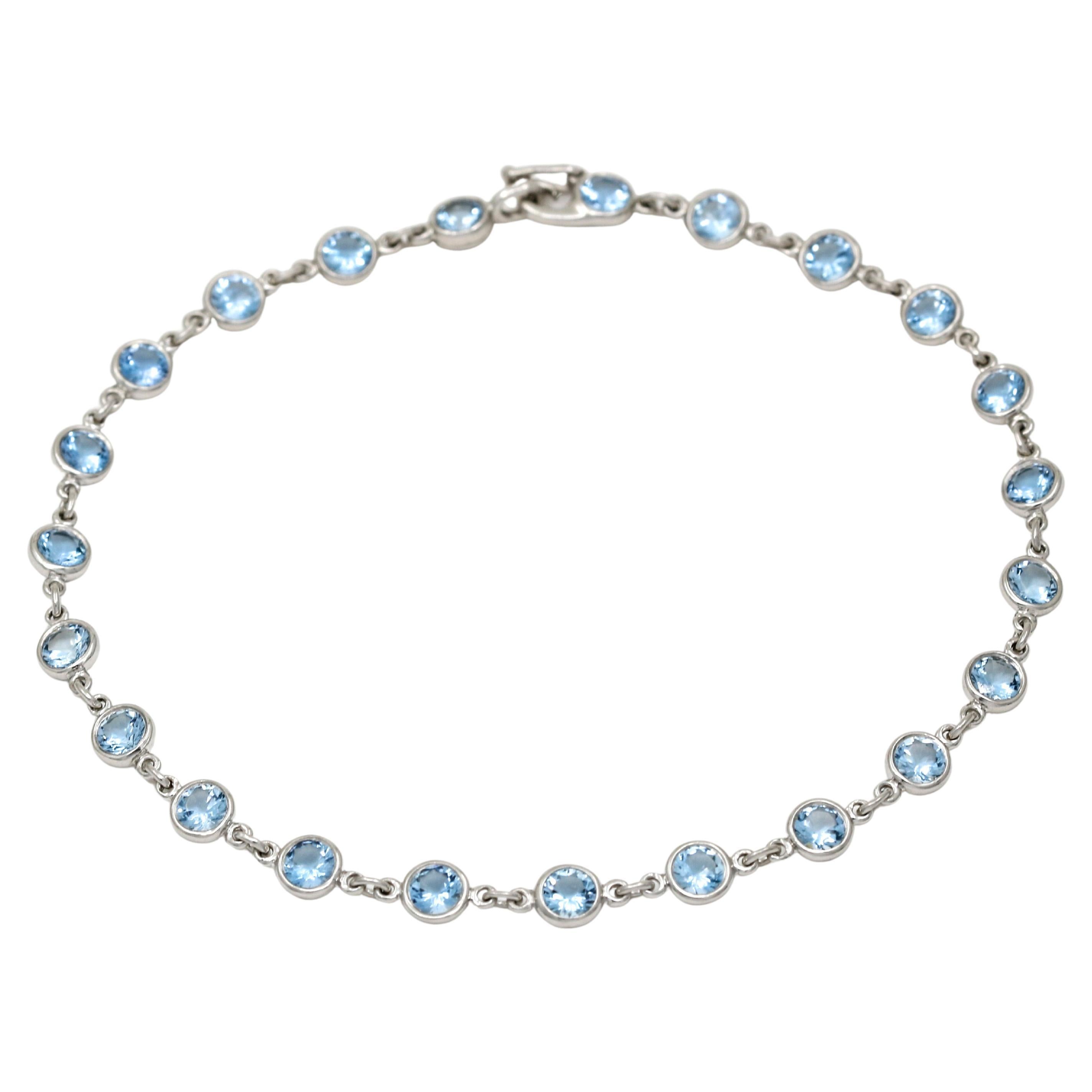 Tiffany and Co. Elsa Peretti Colors by the Yard 23 Aquamarines Platinum  Bracelet For Sale at 1stDibs