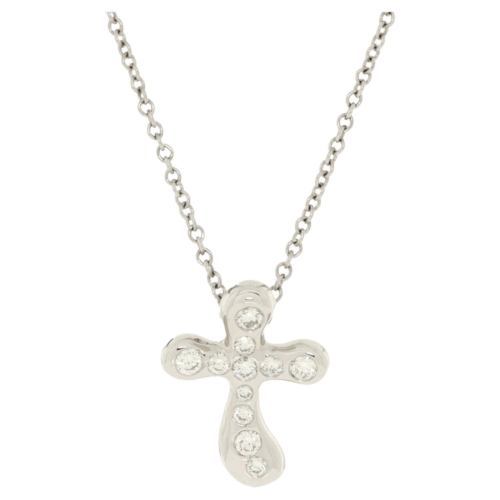 Tiffany & Co. Elsa Peretti Cross Pendant Necklace Platinum and Diamonds Small