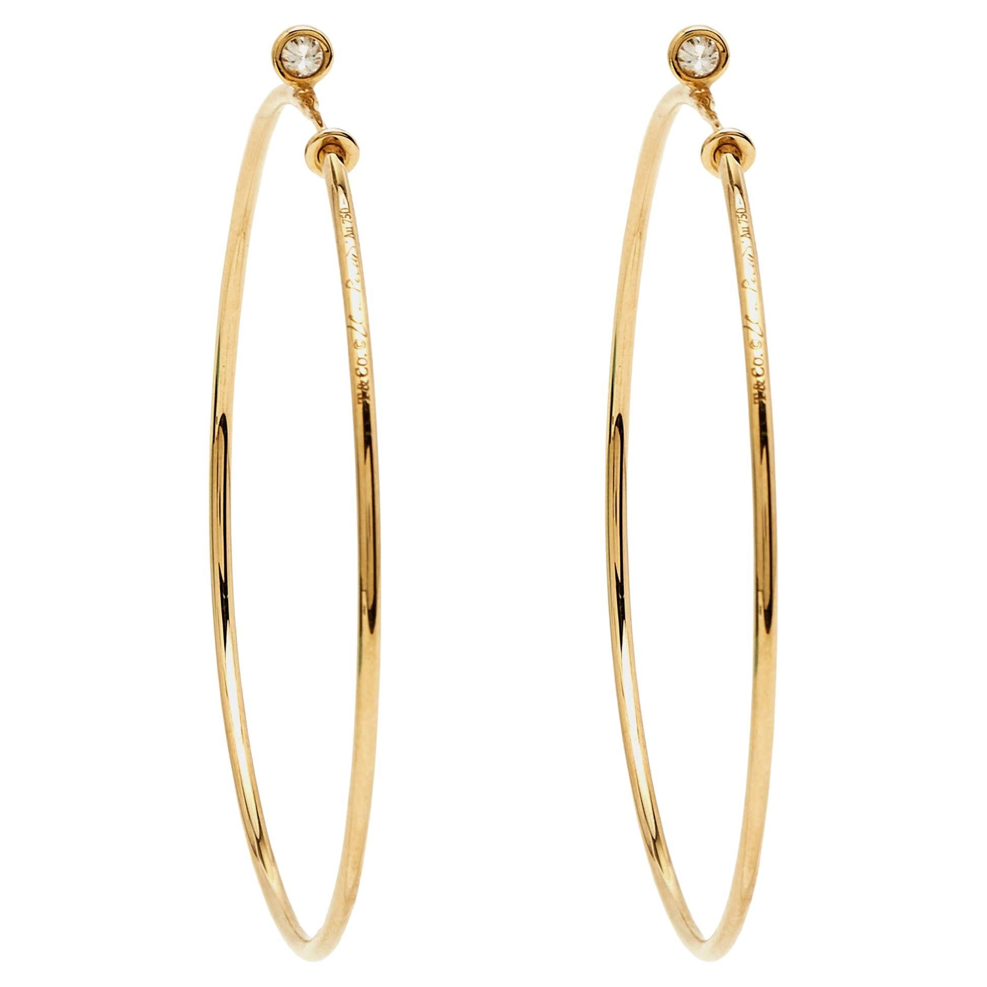Tiffany & Co. Elsa Peretti Diamond 18k Yellow Gold Hoop Earrings