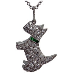 Tiffany & Co. Elsa Peretti Diamond And Emerald Dog Platinum Pendant Necklace