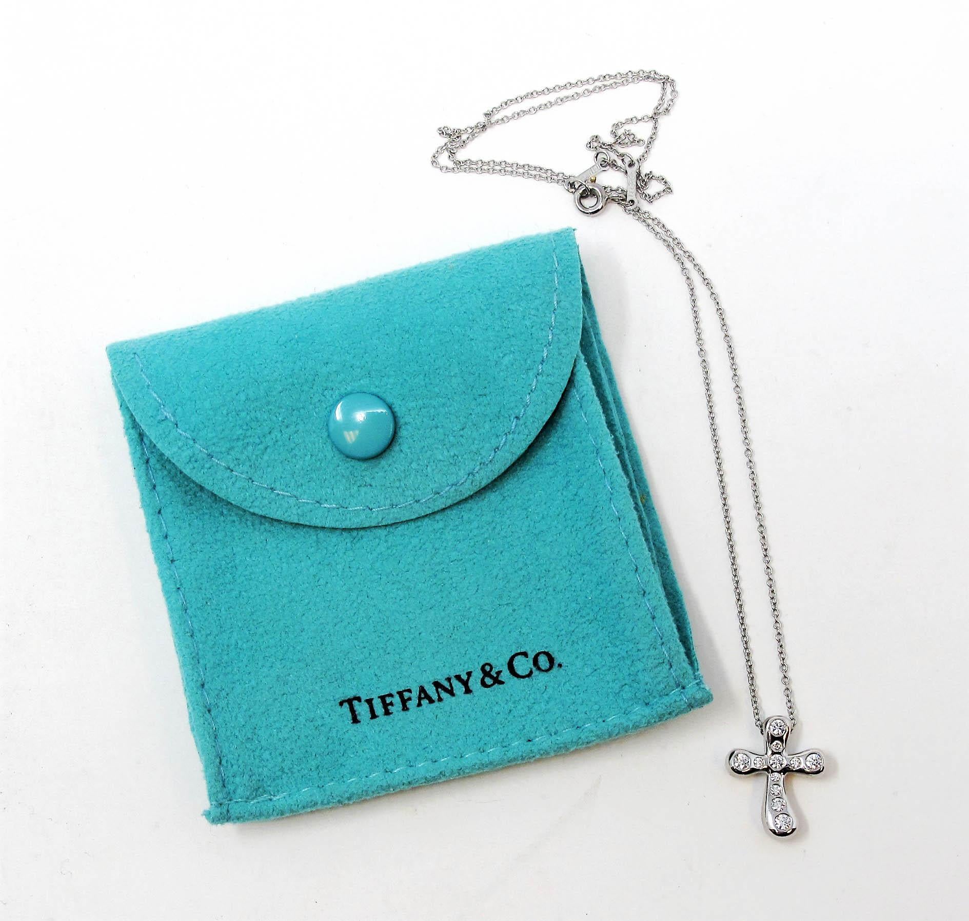 Tiffany & Co. Elsa Peretti Diamond and Platinum Cross Pendant Necklace For Sale 2