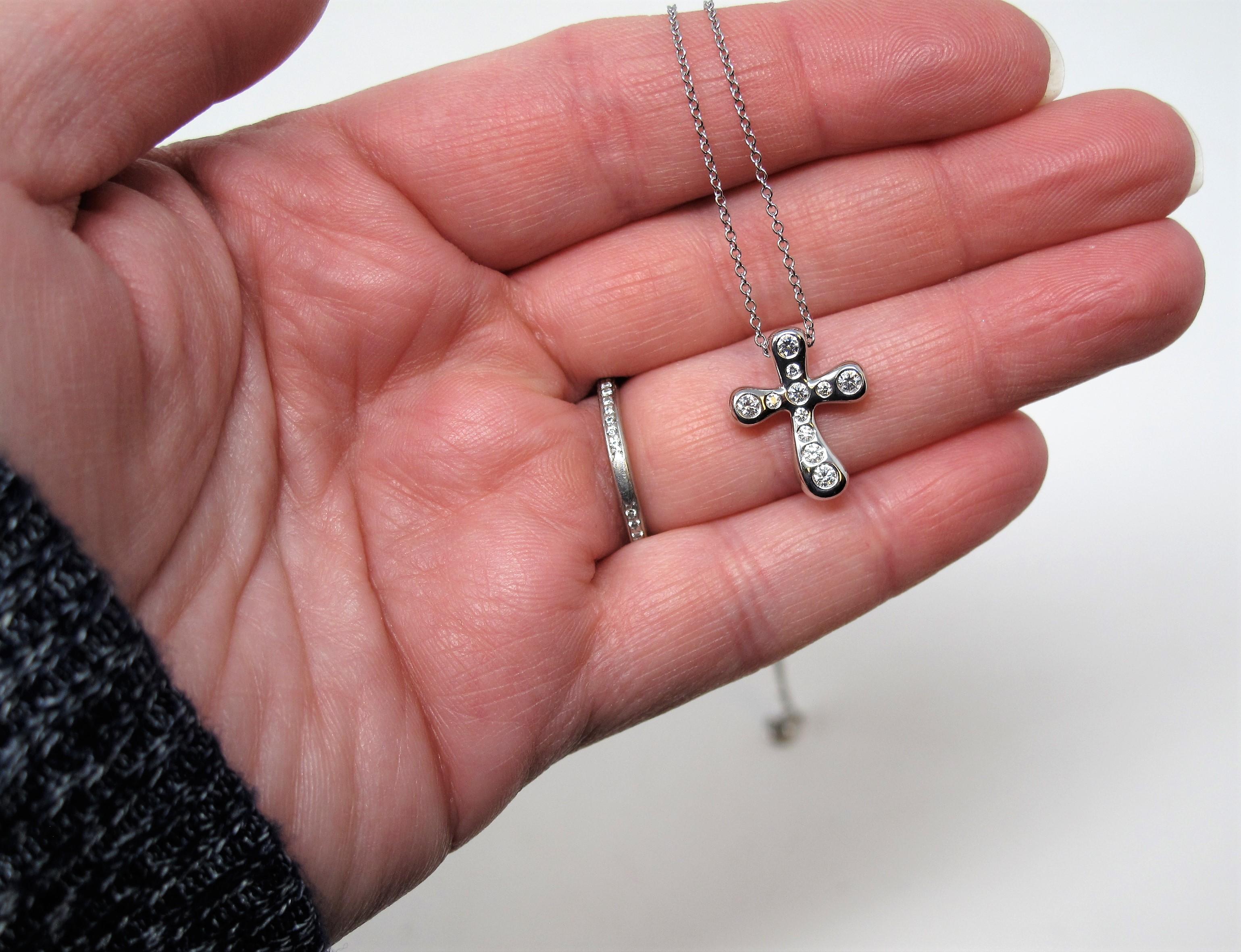 Women's Tiffany & Co. Elsa Peretti Diamond and Platinum Cross Pendant Necklace For Sale