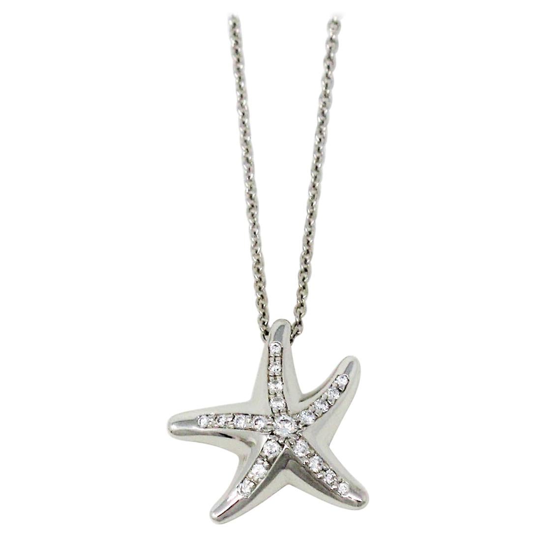 Tiffany & Co. Elsa Peretti Diamond and Platinum Starfish Pendant Necklace
