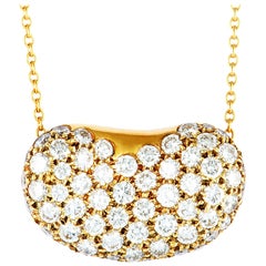 Tiffany & Co. Elsa Peretti Diamond Bean Yellow Gold Pendant Necklace