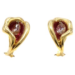 Tiffany & Co Elsa Peretti Diamond Briolette Enamel Gold Ear Clips
