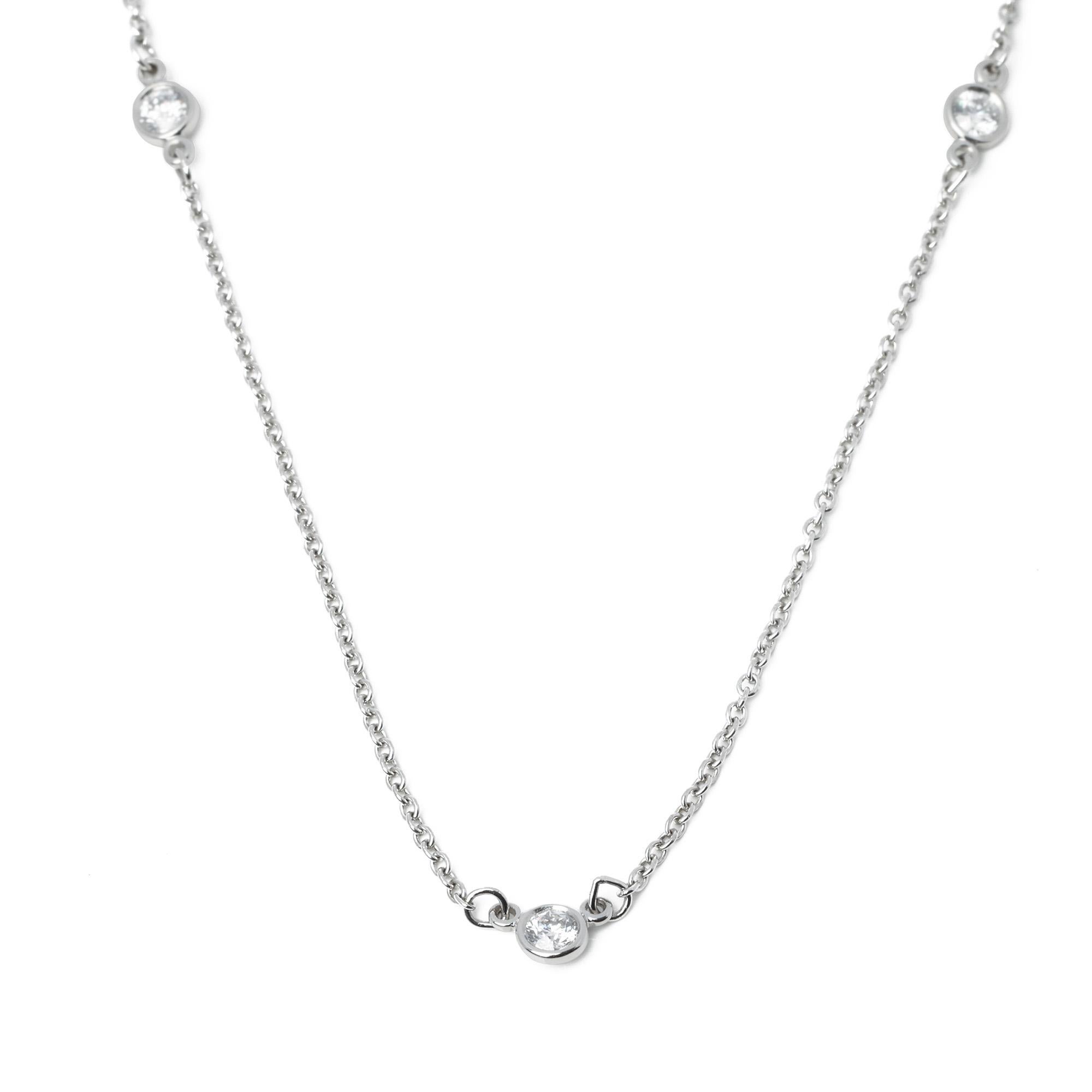 Tiffany & Co. Elsa Peretti Diamond by the Yard 3 Diamond Platinum Necklace In Excellent Condition In Bishop's Stortford, Hertfordshire