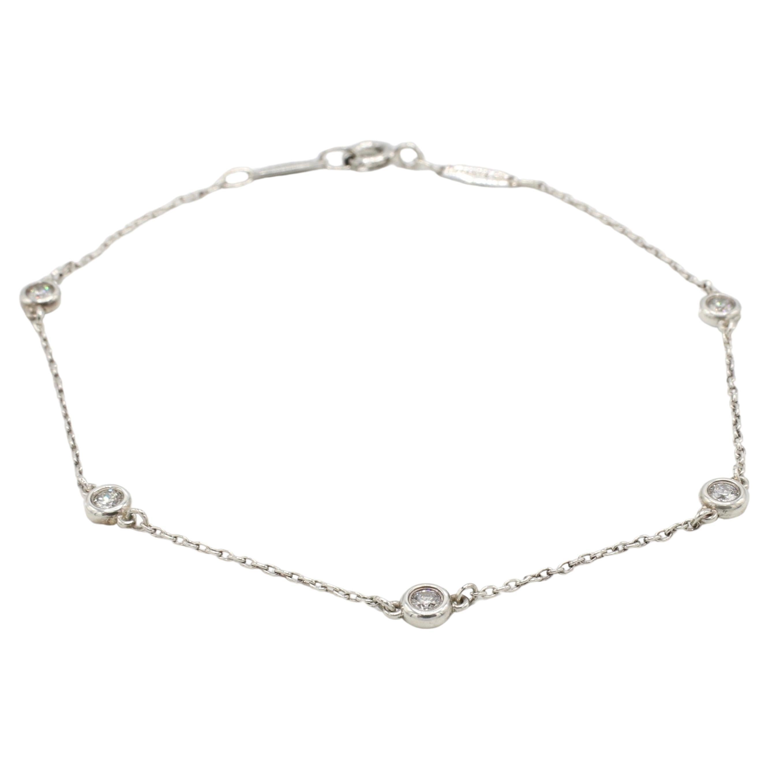 Round Cut Tiffany & Co. Elsa Peretti Diamond By The Yard Sterling Silver Station Bracelet For Sale