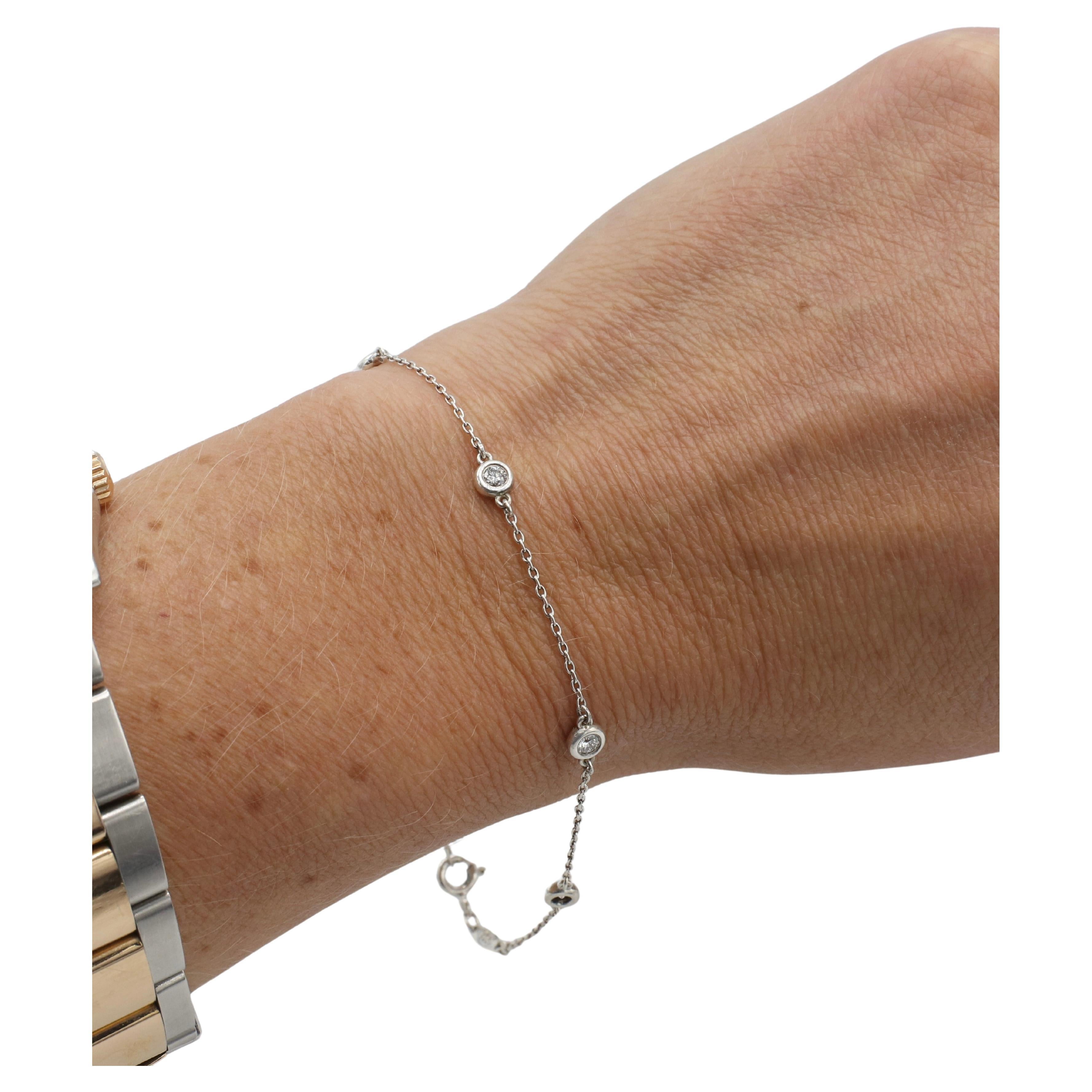 Tiffany & Co. Elsa Peretti Diamond By The Yard Sterling Silver Station Bracelet In Excellent Condition For Sale In  Baltimore, MD