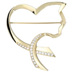 Tiffany & Co Elsa Peretti Diamond Cat Heart Brooch in 18K Gold