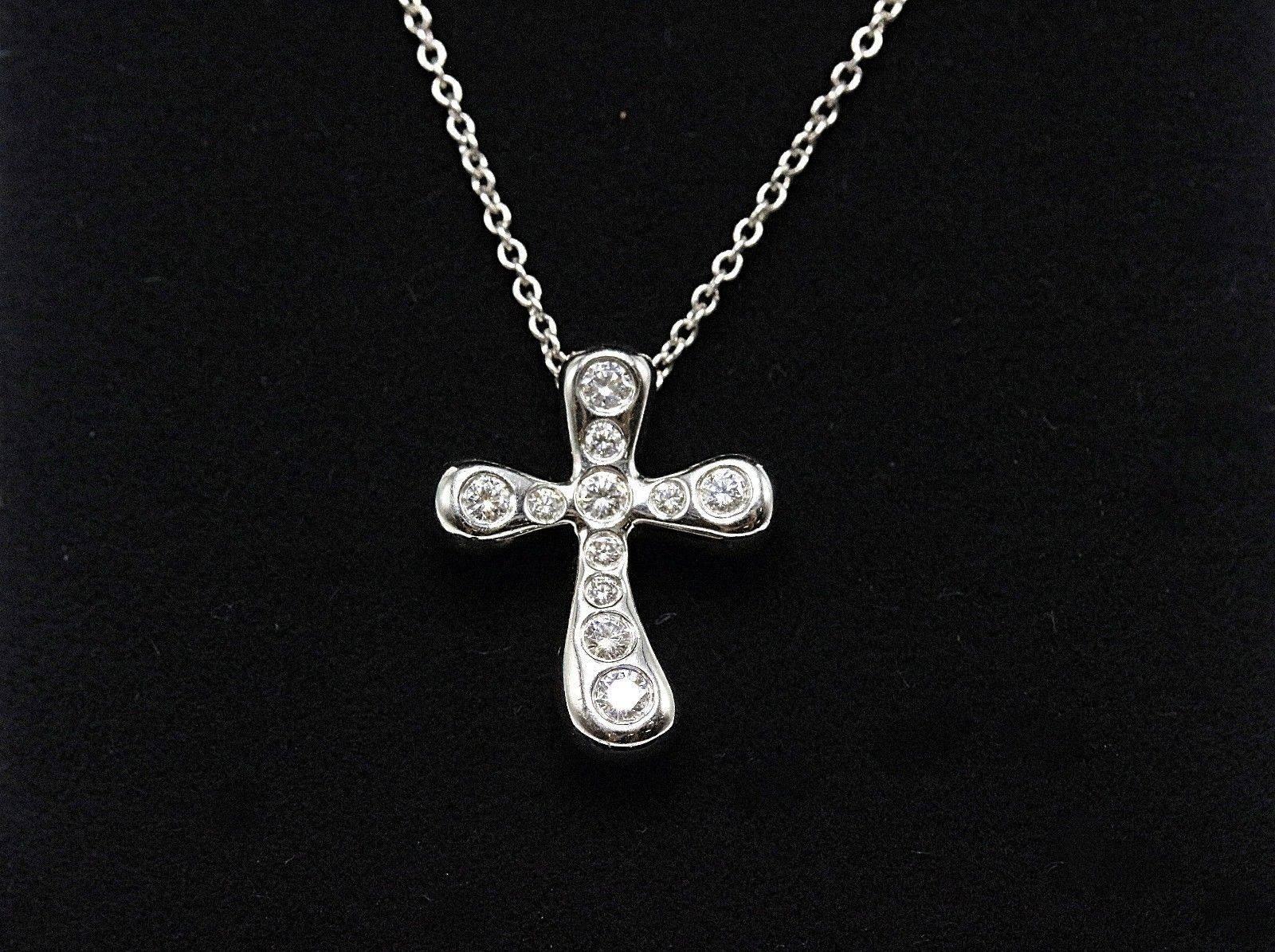 Tiffany & Co. Elsa Peretti Diamond Cross Pendant Necklace in Platinum 2