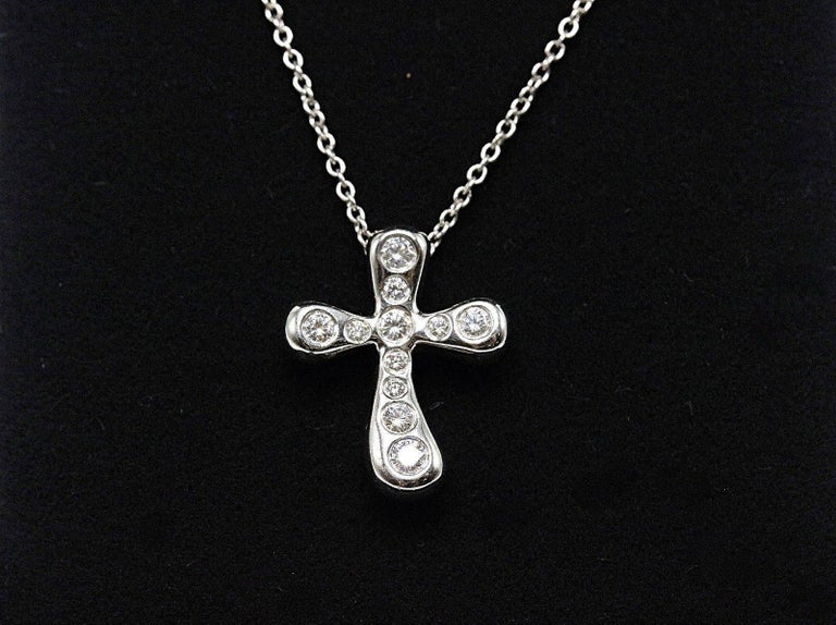 Tiffany and Co. Elsa Peretti Diamond Cross Pendant Necklace in Platinum ...