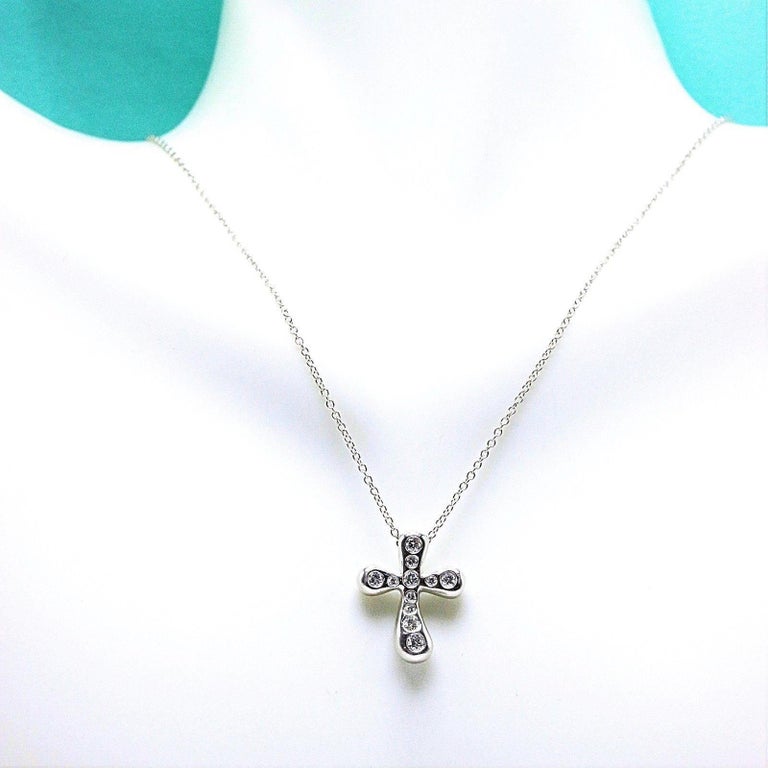 Tiffany and Co. Elsa Peretti Diamond Cross Pendant Necklace in Platinum