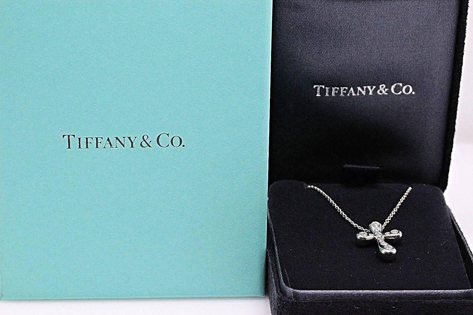 Round Cut Tiffany & Co. Elsa Peretti Diamond Cross Pendant Necklace in Platinum
