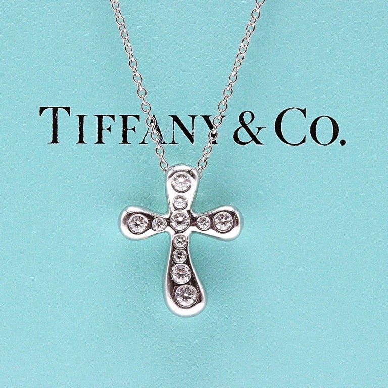 Tiffany and Co. Elsa Peretti Diamond Cross Pendant Necklace in Platinum