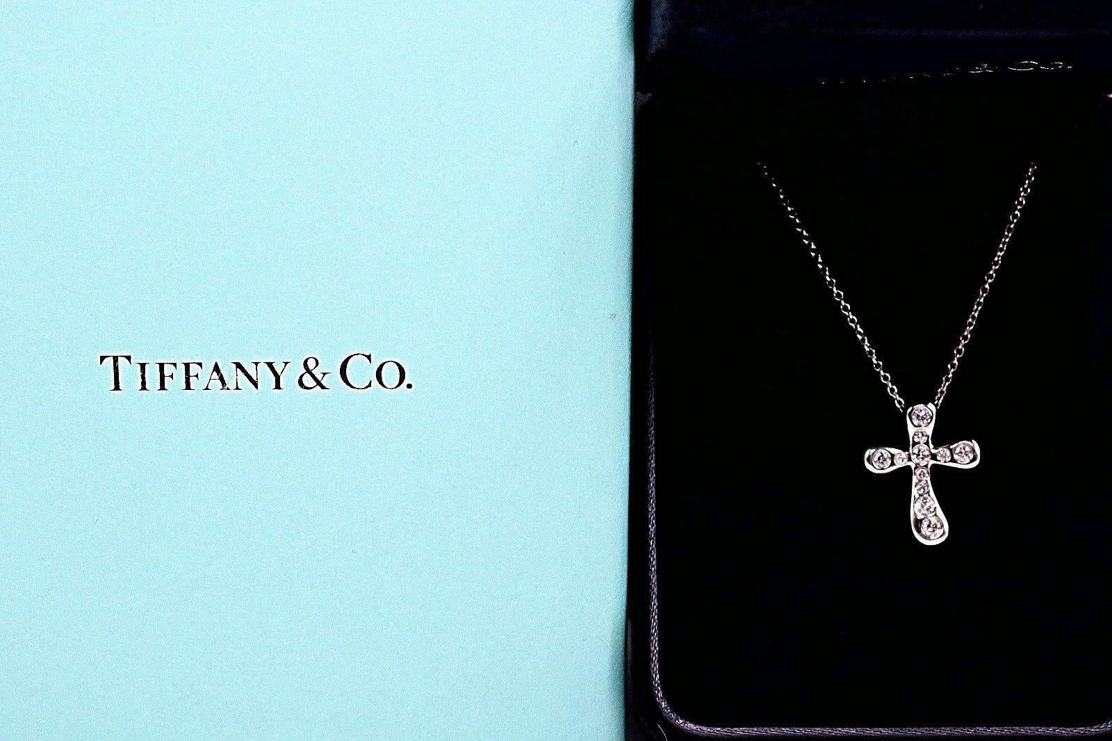Tiffany & Co. Elsa Peretti Diamond Cross Pendant Necklace in Platinum 1