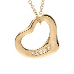 Tiffany & Co Elsa Peretti Diamond Heart Chain Necklace, 18k Yellow Gold